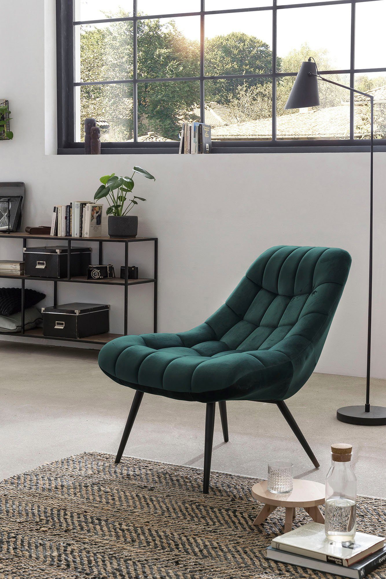 SalesFever Relaxsessel, mit XXL-Steppung, mit schwarzen oder naturfarbenen Beinen grün/schwarz | Sessel