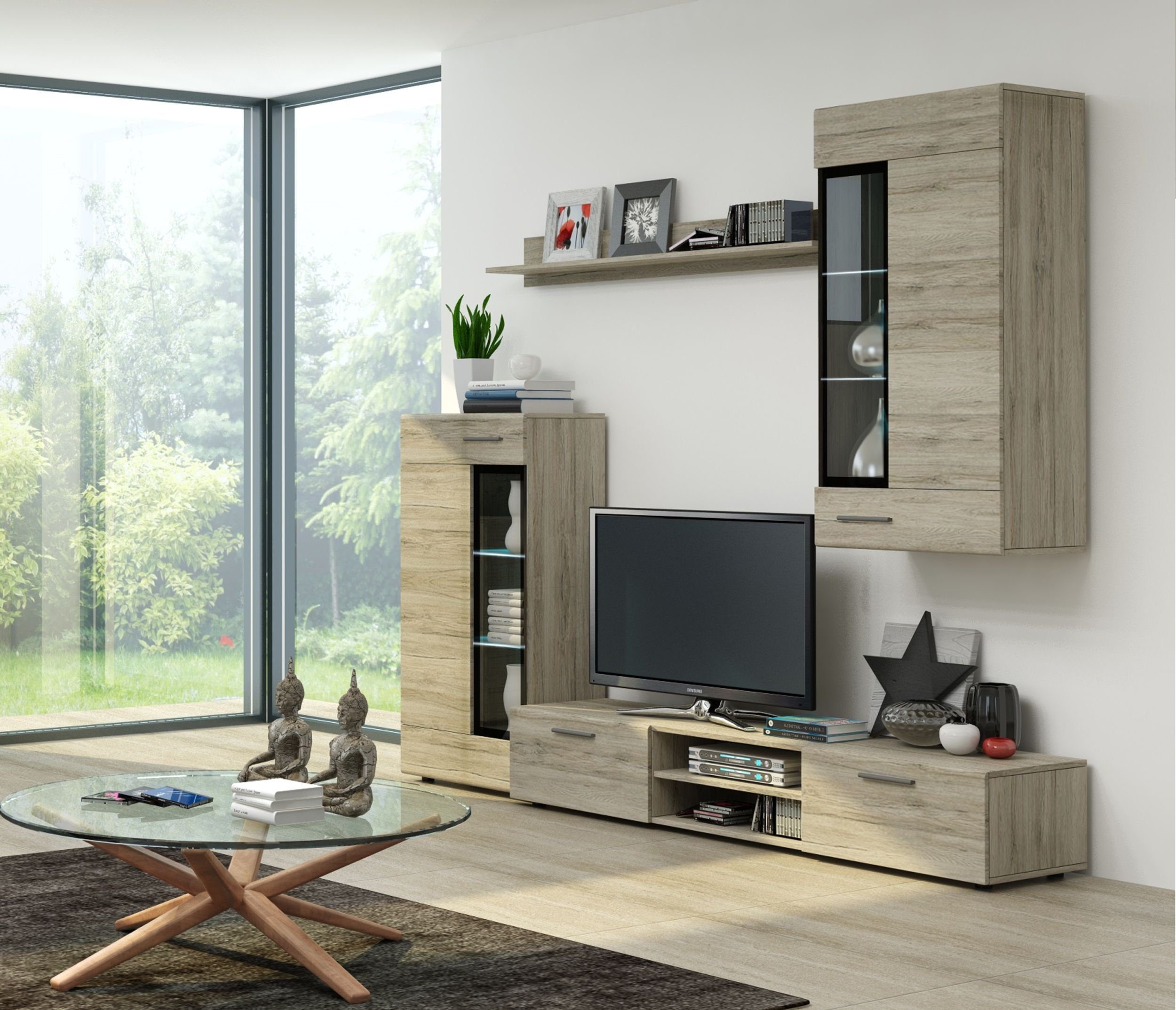 Küchen-Preisbombe Wohnwand Tango Schrankwand Anbauwand Wohnzimmer Eiche San Remo matt, (4-St)