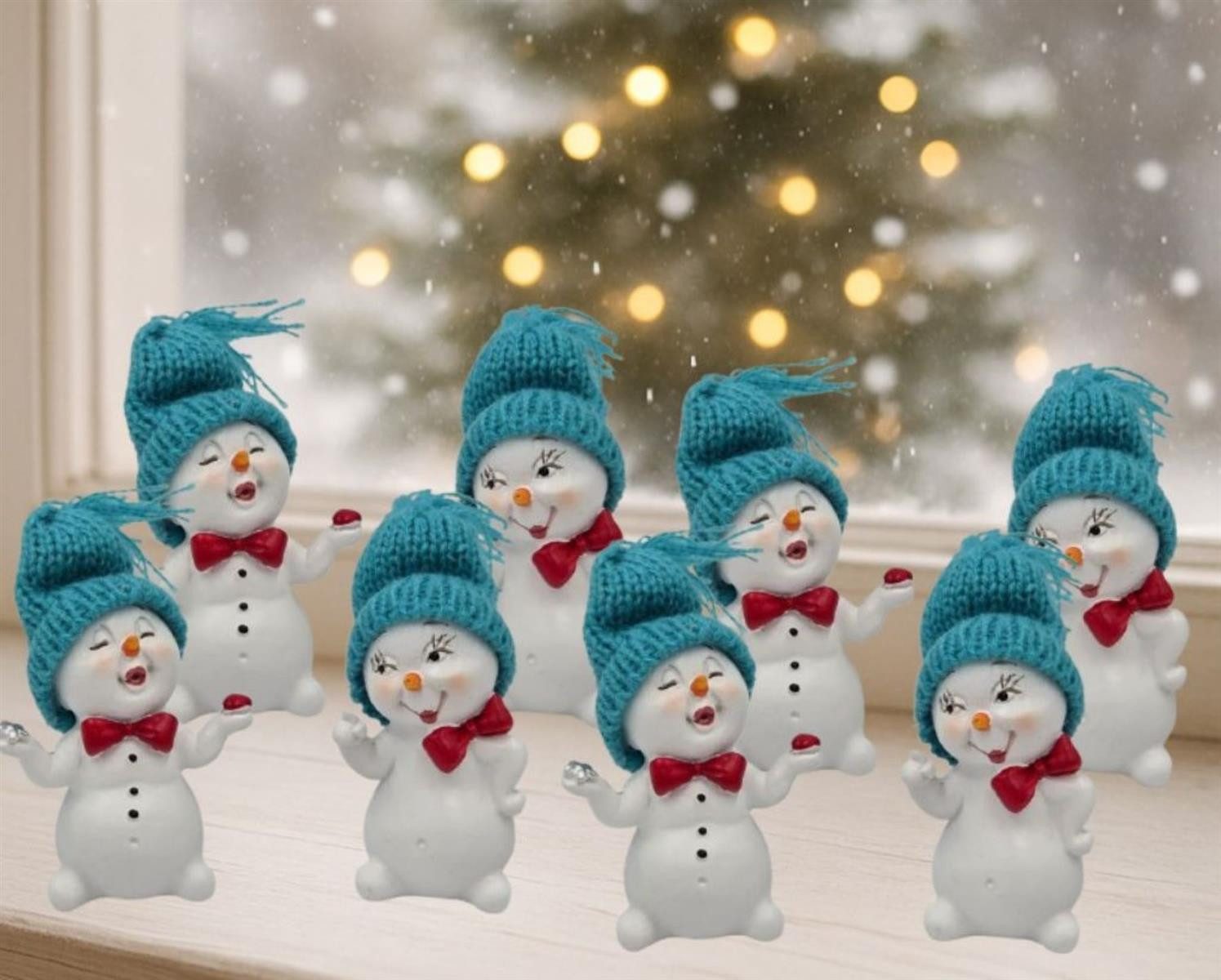 Geschenkestadl Schneemann 8 Stück Schneemann Figuren Strickmütze 7cm Winterdeko mehrere Farben