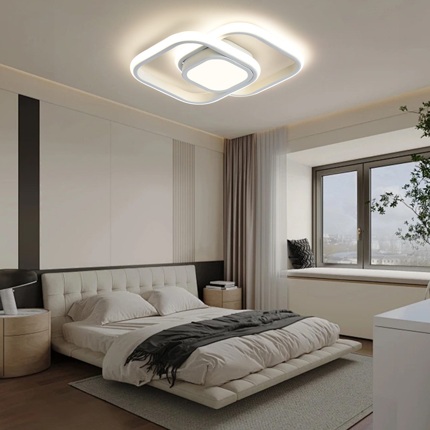 JDONG LED Deckenleuchte 30/32CM Schwarz/Weiß deckenlampe, LED fest integriert, 24W Natürliches 4000K Runde / Ekig, Für Schlafzimmer, Küche, Flur, Gang, Restaurant Durchmesser 30CM