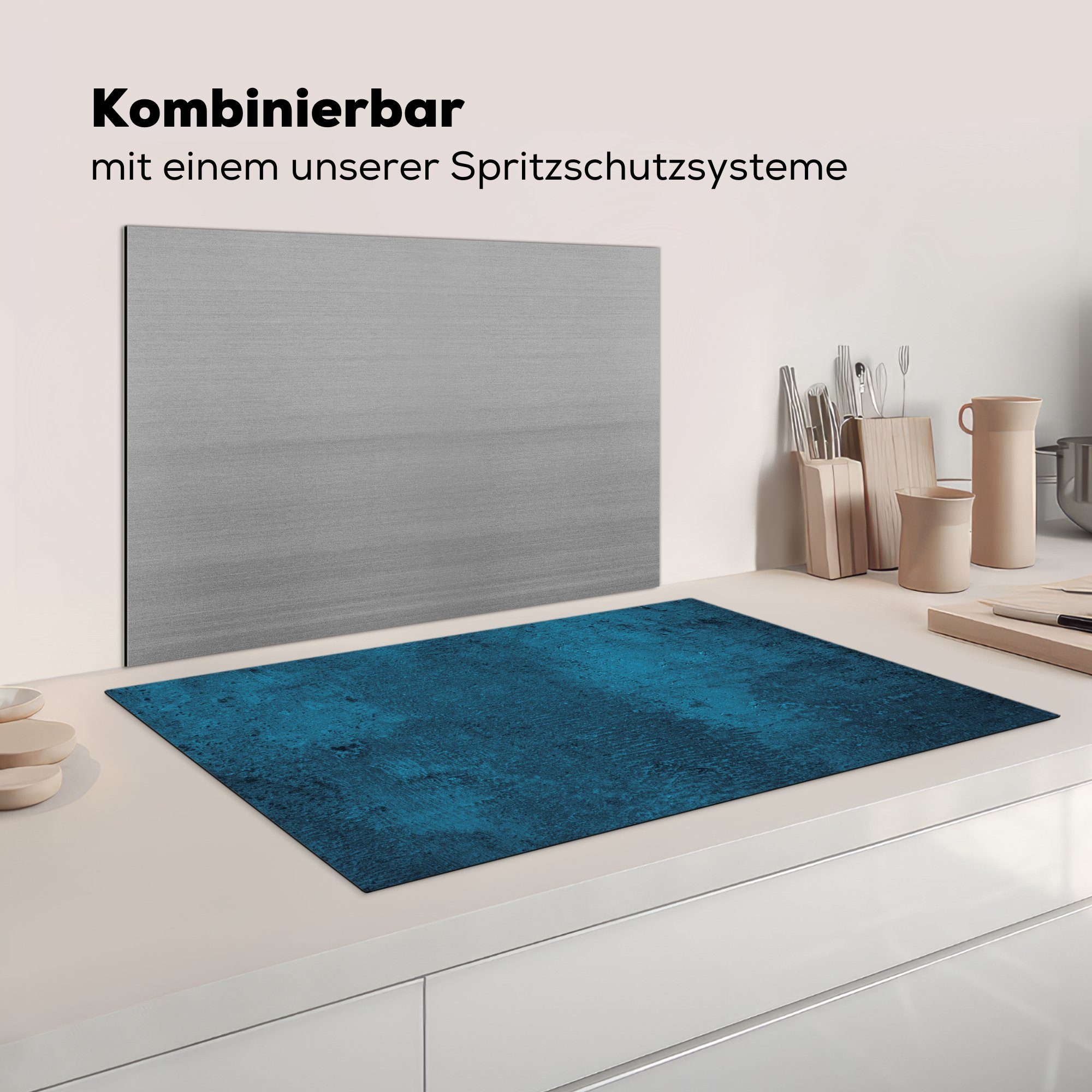 - MuchoWow küche - tlg), Induktionsmatte cm, Retro, (1 Herdblende-/Abdeckplatte Blau für Arbeitsplatte Ceranfeldabdeckung, - Vinyl, Beton 83x51 - Induktionsschutz