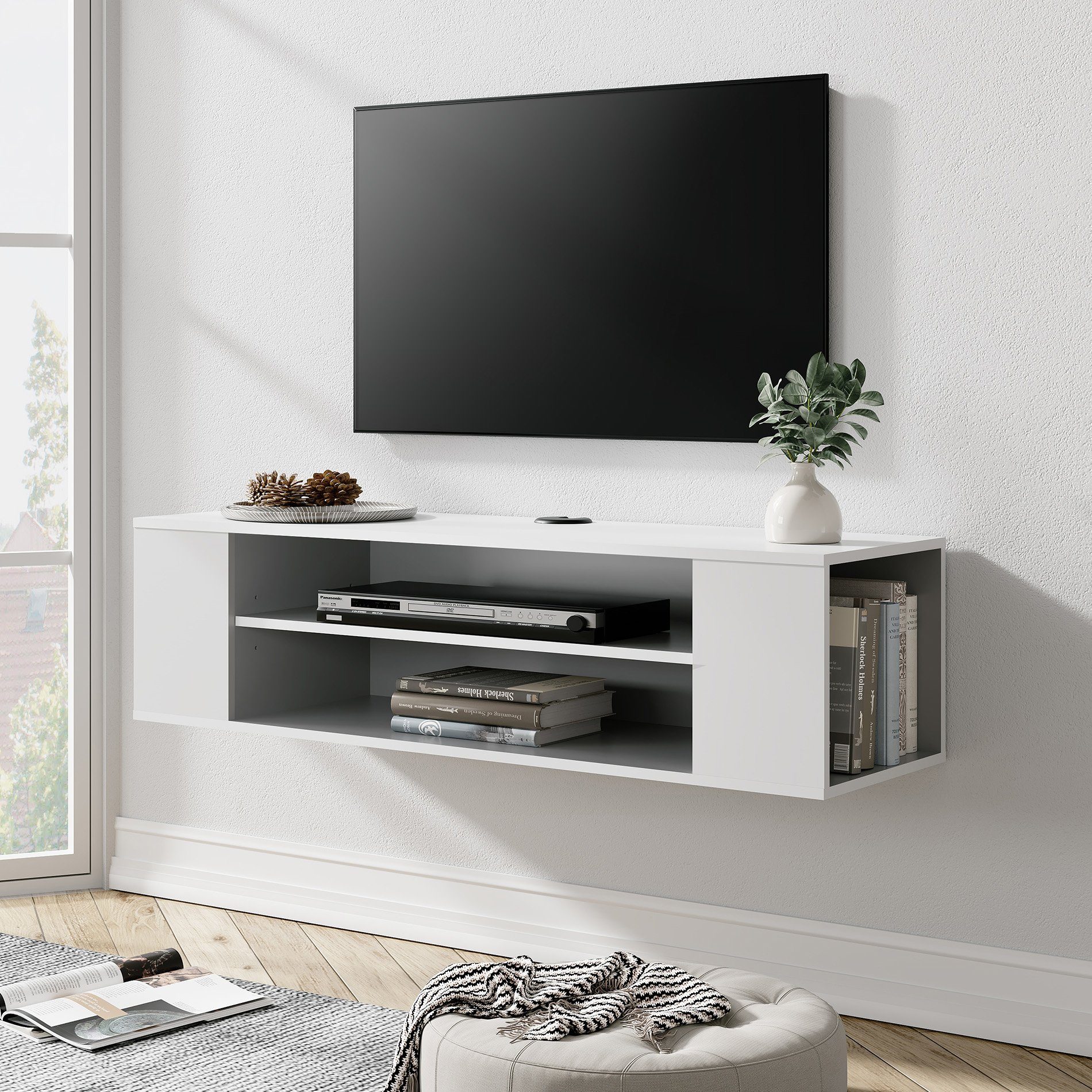 WAMPAT Lowboard (TV Board stehend und hängend, TV Schrank mit offene  Fächer), Breite 100 cm