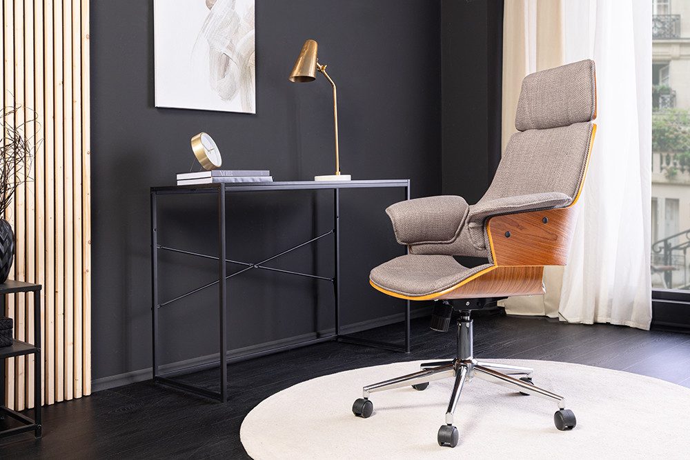 riess-ambiente Bürostuhl MANHATTAN grau -Strukturstoff, Metall, Walnussholz, gepolstert, Rollen (Einzelartikel, 1 St), Strukturstoff · drehbar · ergonomisch · Armlehnen · höhenverstellbar
