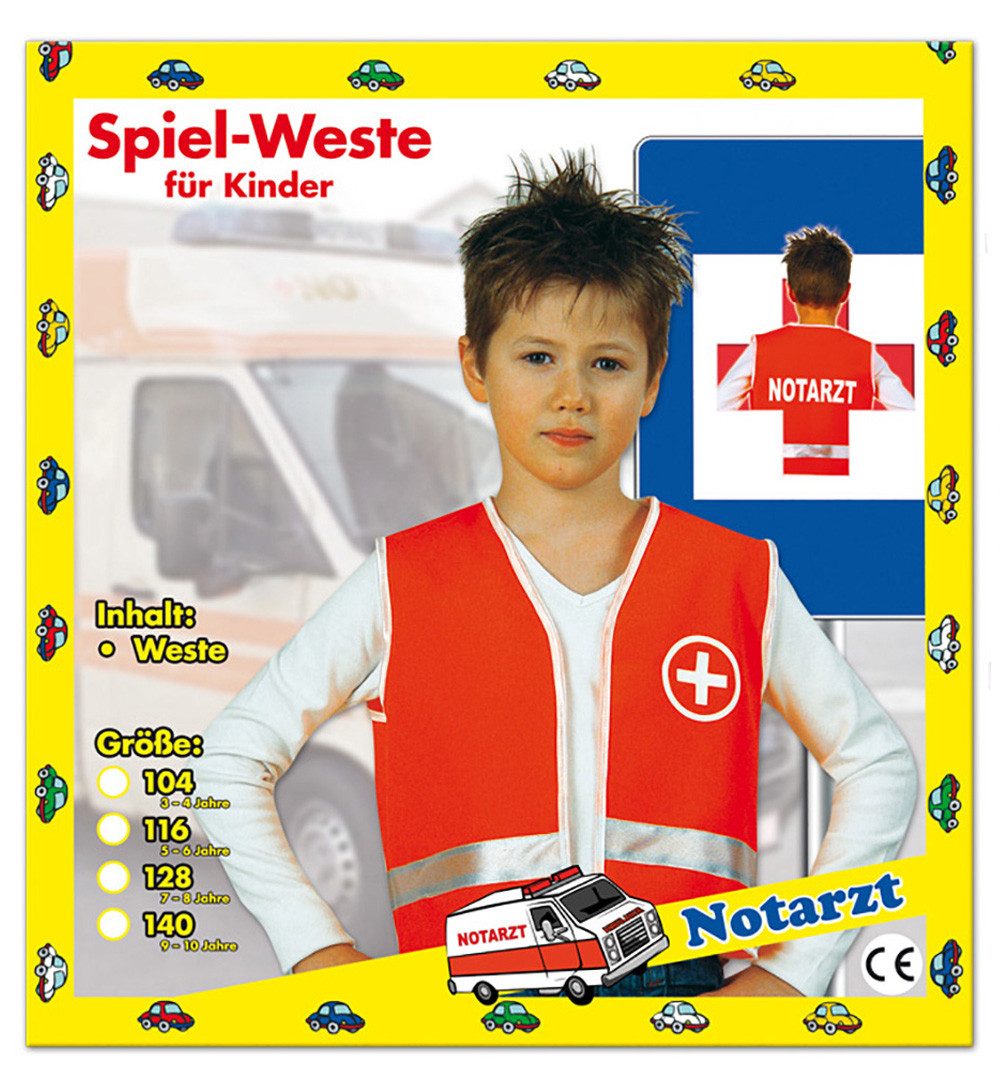 Fries Arzt-Kostüm Kinder Spielweste Weste Notarzt Orange Gr. 104 bis 128 Karneval, Mit Notarzt Aufdruck