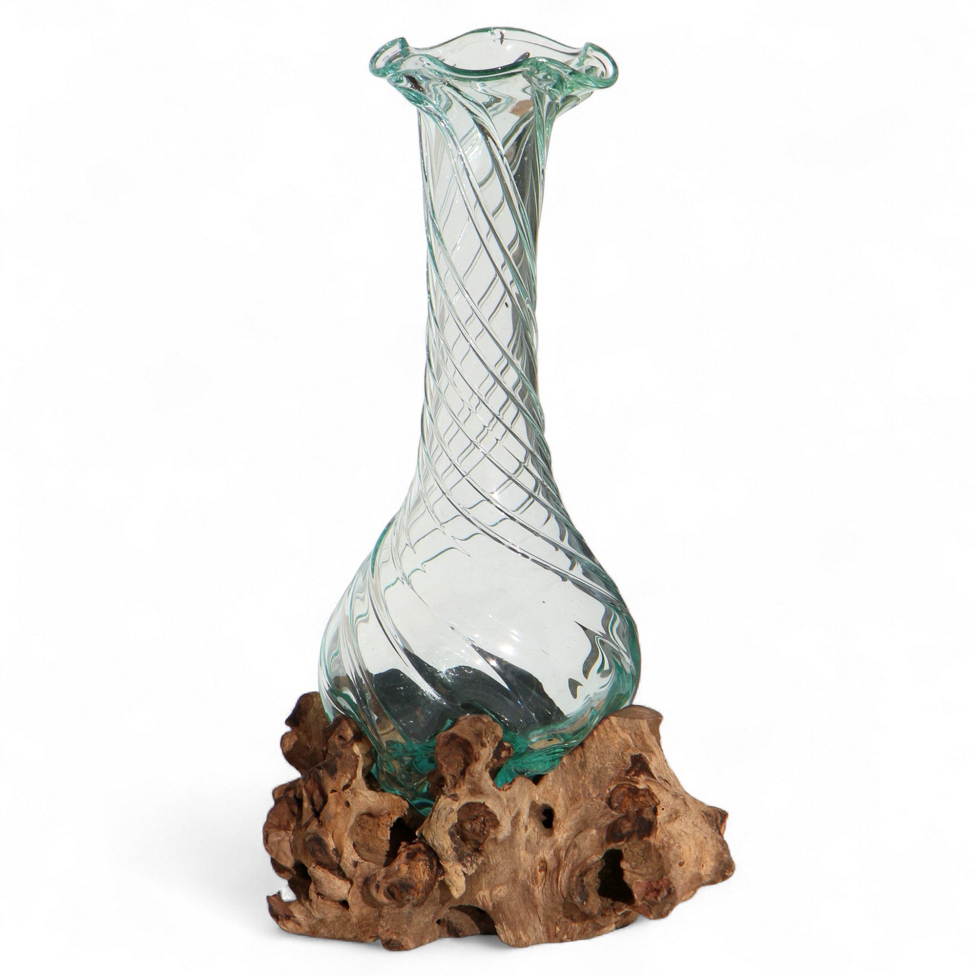 Wogeka Dekovase Dekovase Glas-Vase "Venezia" auf Wurzel-Holz Teakholz Gamal