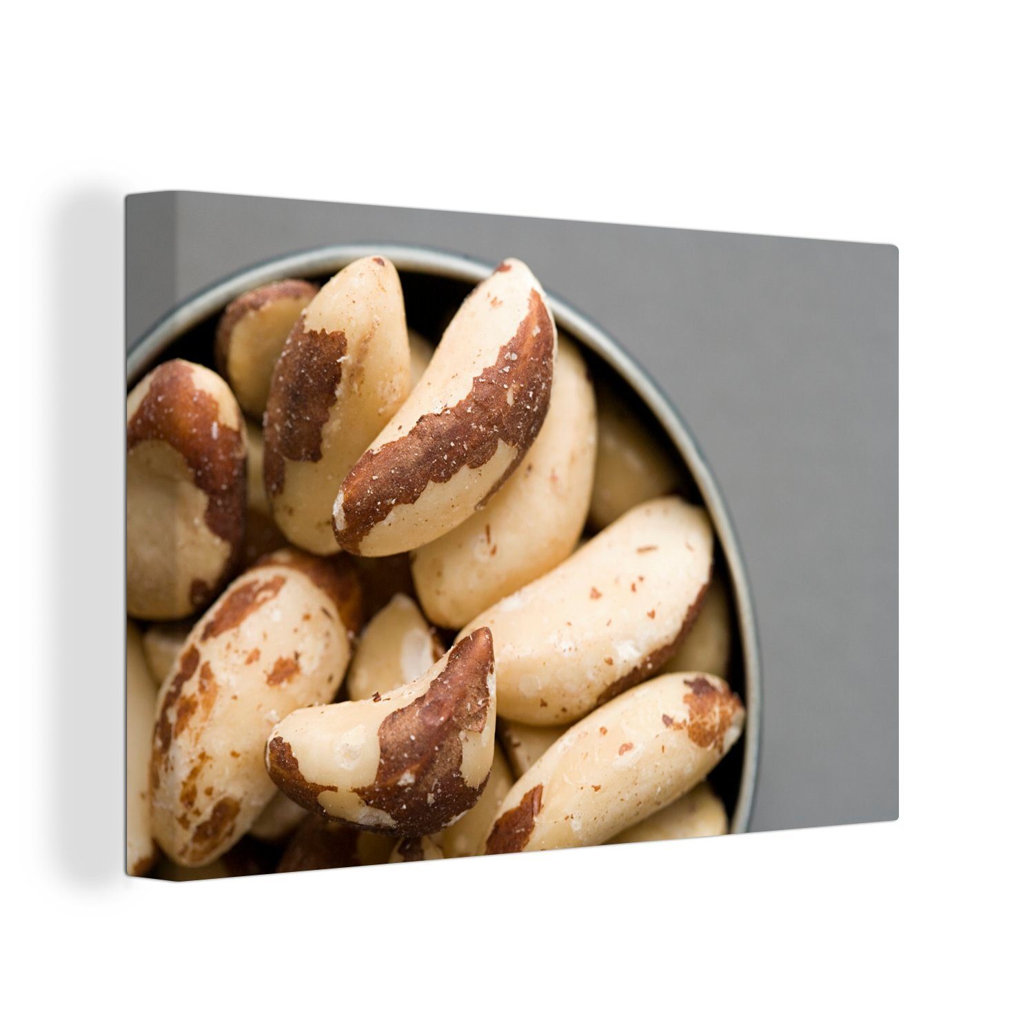 OneMillionCanvasses® Leinwandbild Nahaufnahme einer Schale mit Paranüssen, (1 St), Wandbild Leinwandbilder, Aufhängefertig, Wanddeko, 30x20 cm