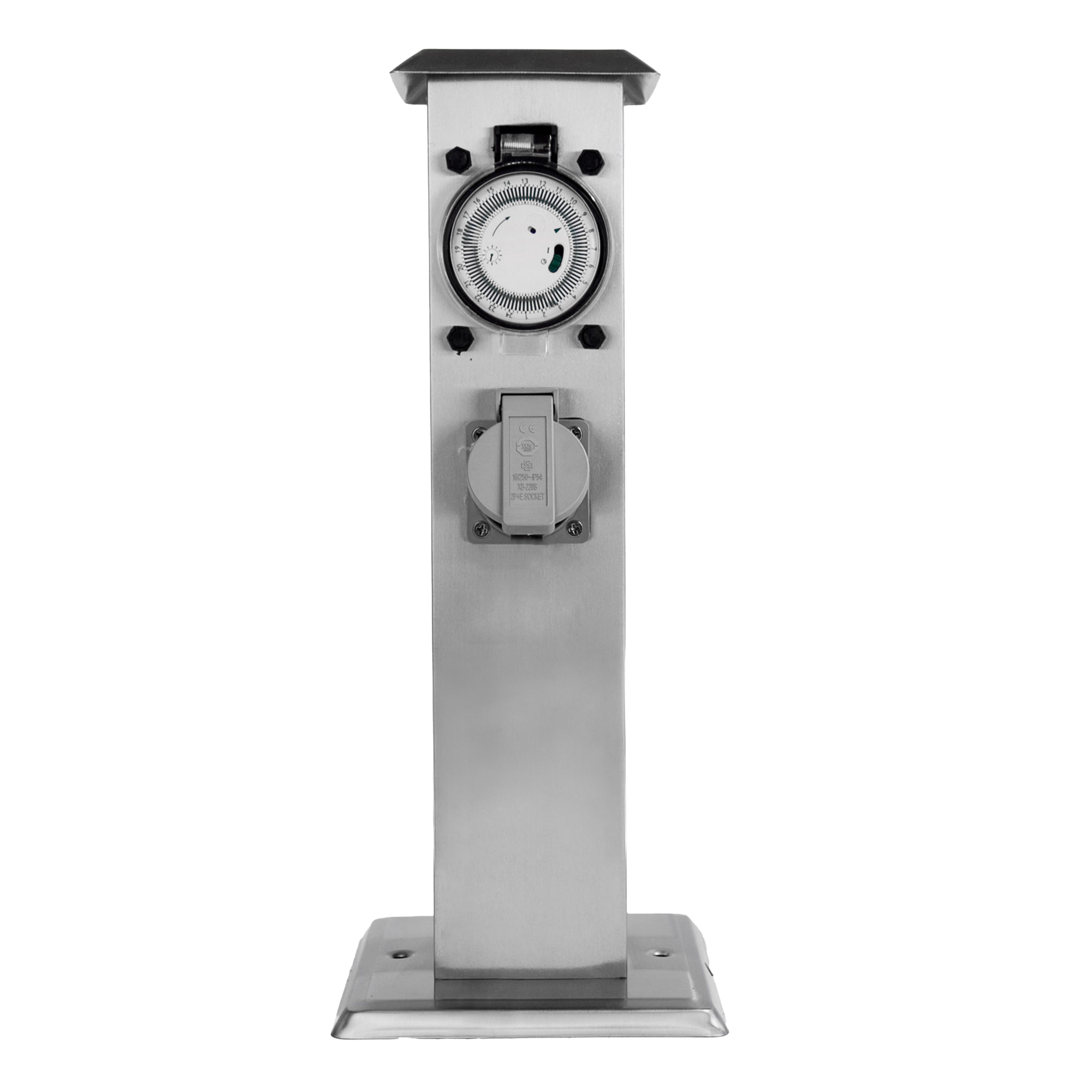 Grafner Gartensteckdose Steckdosensäule Timer 2 Steckdosen Edelstahl Gartensteckdose, Stck, 1-St., 1, Witterungs-, Alkali- und Säurebeständig, 24 Stunden Timer