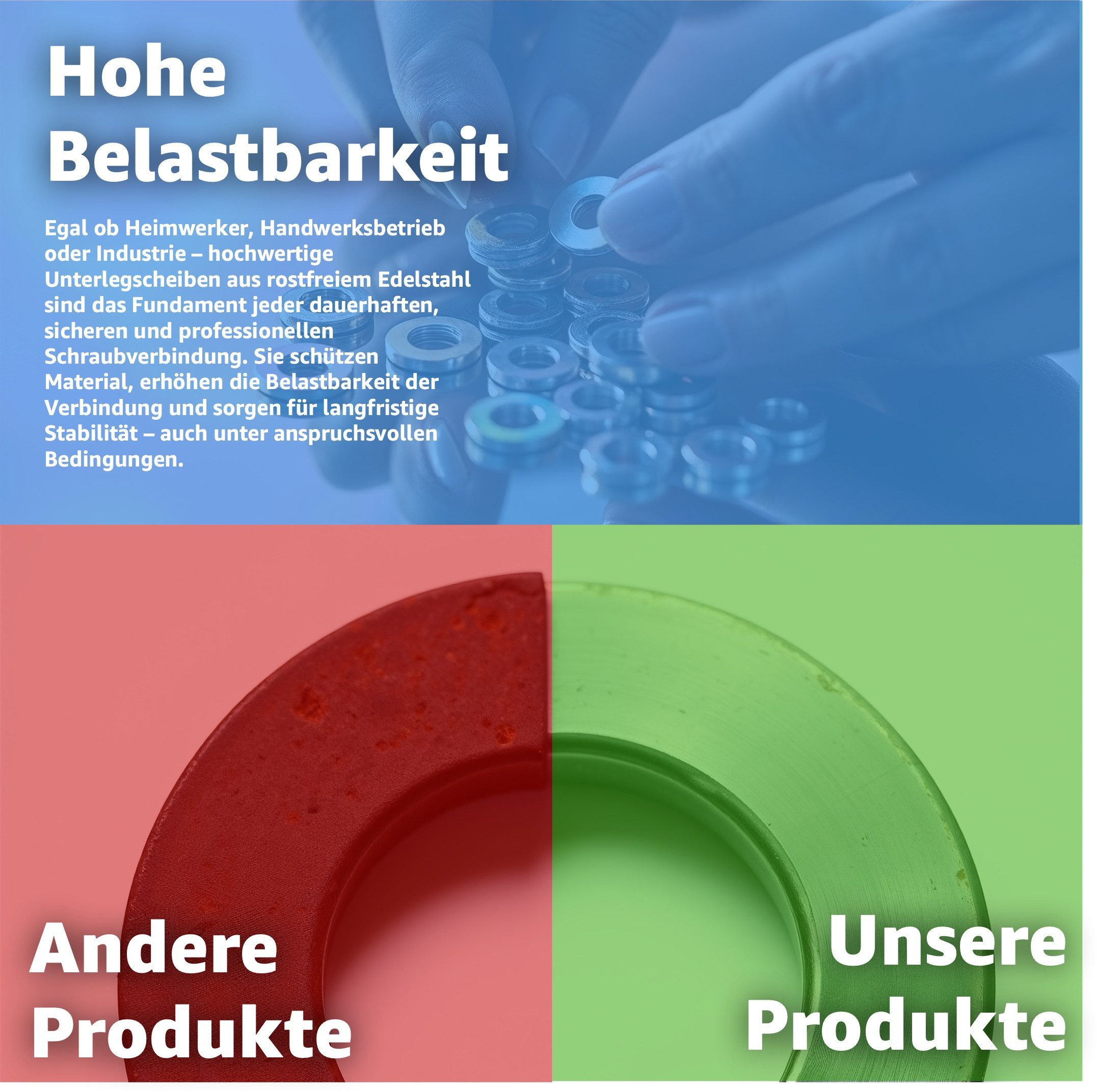 toolmate® Unterlegscheibe 50 flache Unterlegscheiben M6 aus Edelstahl, Ø 16,00 mm, M6, Set, 1-St., 50x Unterlegscheiben M6, Glatte Oberfläche – Bild 5 von 5
