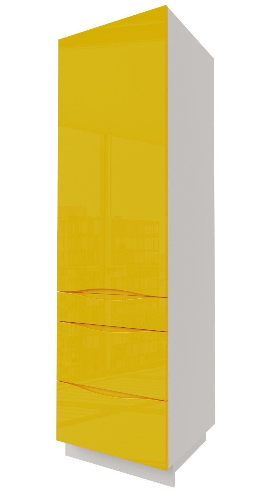 Feldmann-Wohnen Vorratsschrank Napoli (Hochglanz lackiert, 1 Tür + 2 Einlegeböden, 3 Schubladen (Vollauszug), Spanplatte mit pflegeleichter Kunststoffoberfläche, MDF) 60cm Front-, Korpusfarbe & Ausführung wählbar grifflos RAL 7035 lichtgrau Hochglanz