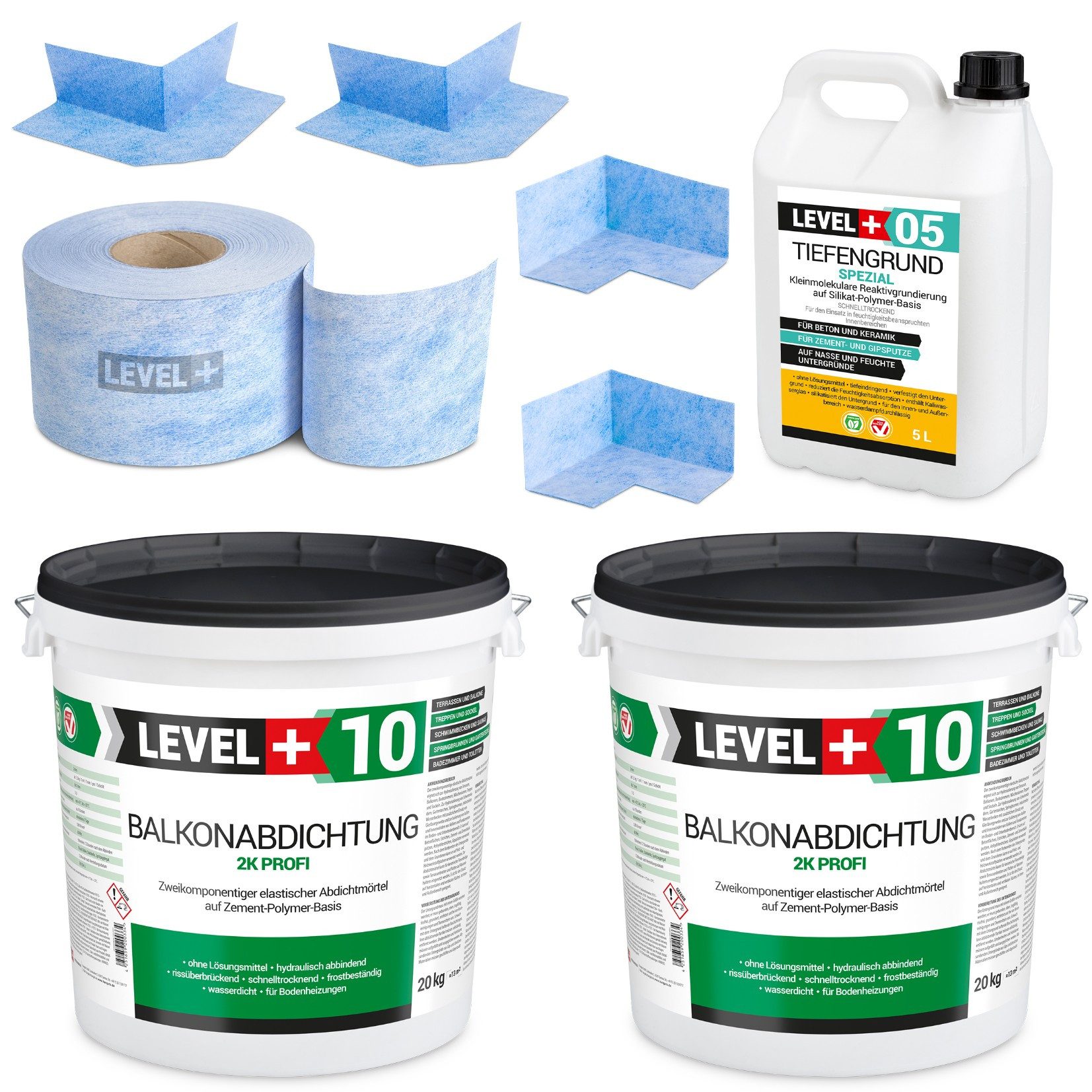 Level+ Dichtstoff Dichtset 40kg Balkonabdichtung 2K Badabdichtung SET35