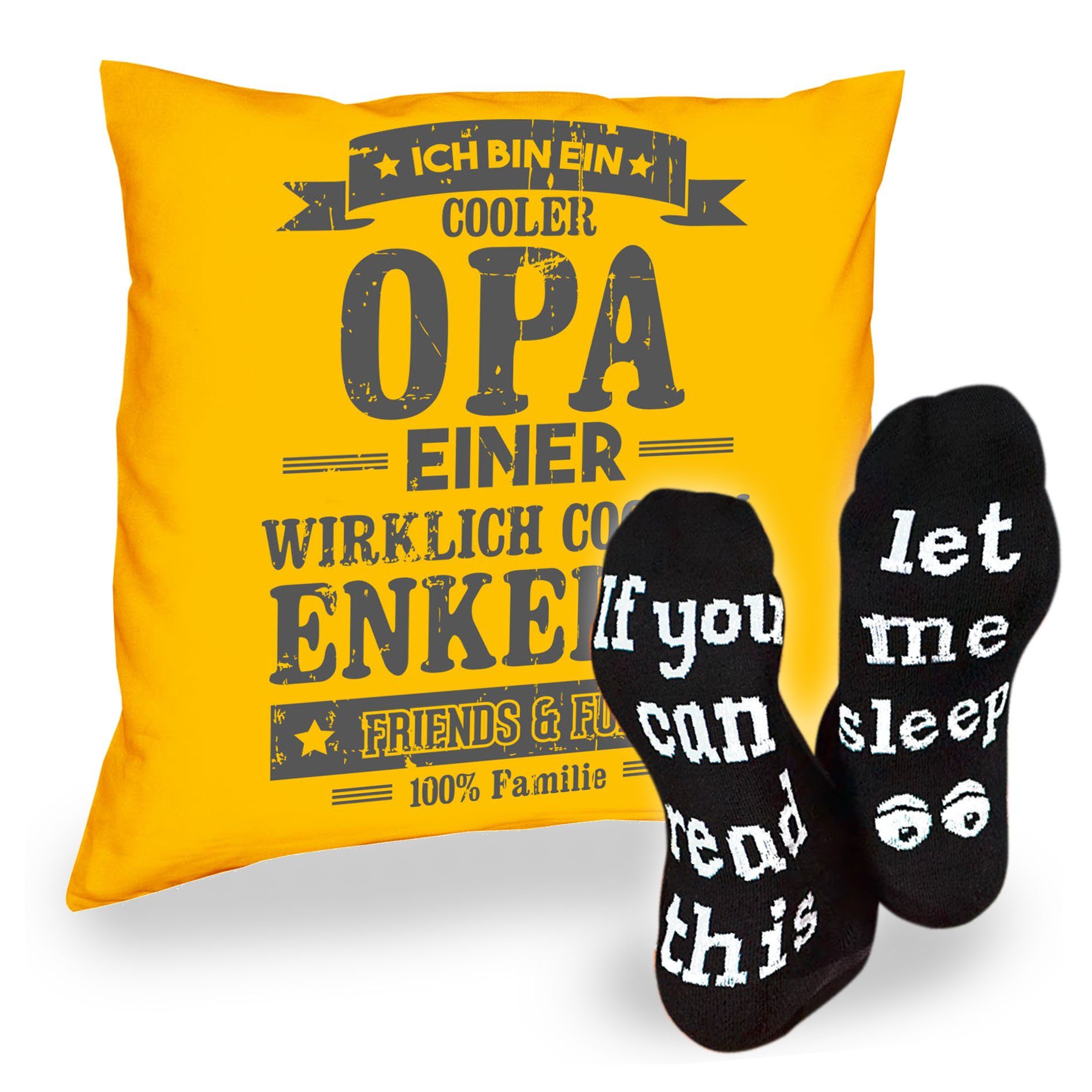 Weihnachtsgeschenk Cooler Geschenkidee Dekokissen Kissen gelb & Socken Enkelin Opa Soreso® Sleep, Sprüche einer