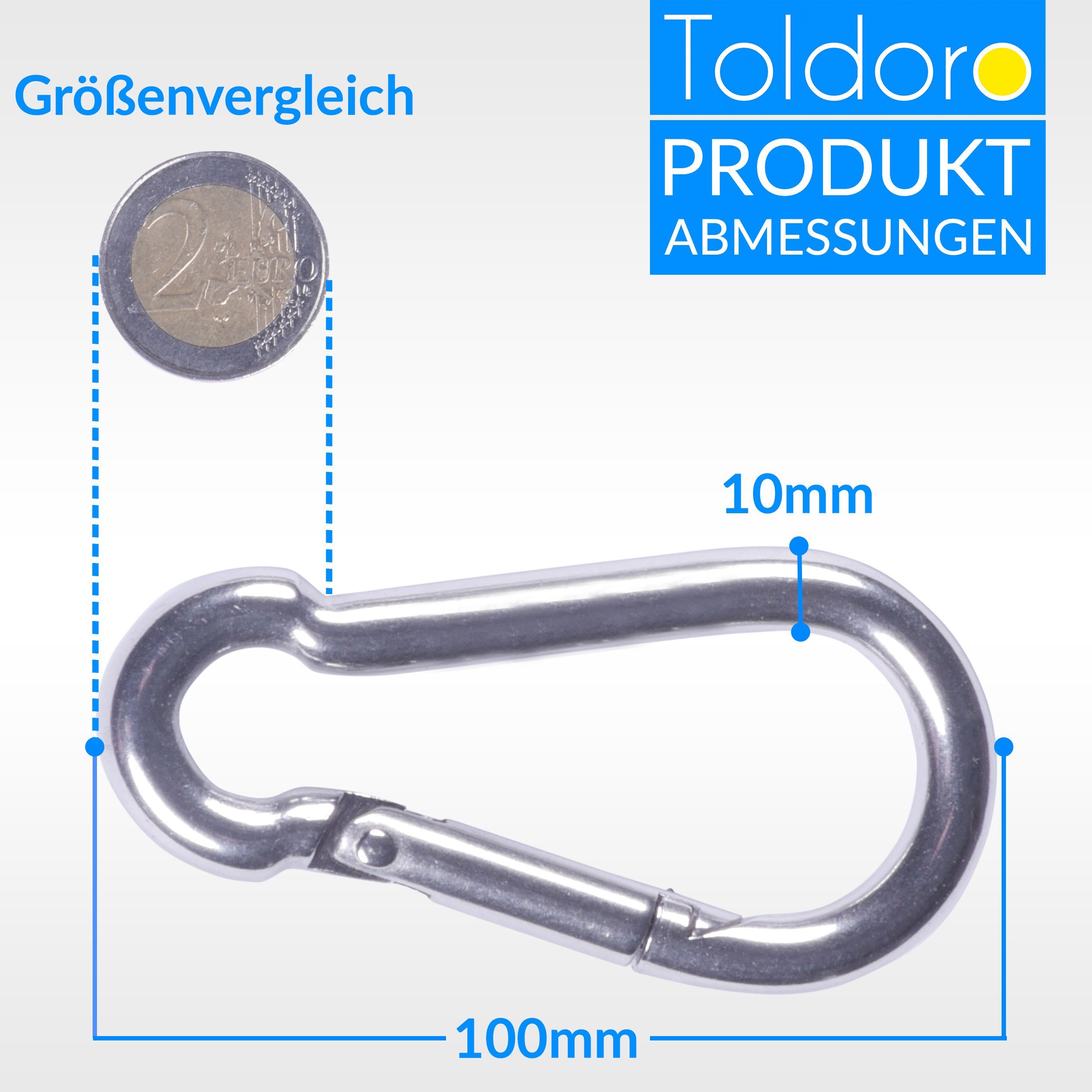 Toldoro Karabiner 2x St), Feuerwehrkarabiner, 100mm Karabiner Edelstahl Schnapphaken V4A Feuerwehrkarabiner (2 Karabinerhaken Edelstahl 100mm 2x V4A Karabiner Karabinerhaken Schnapphaken