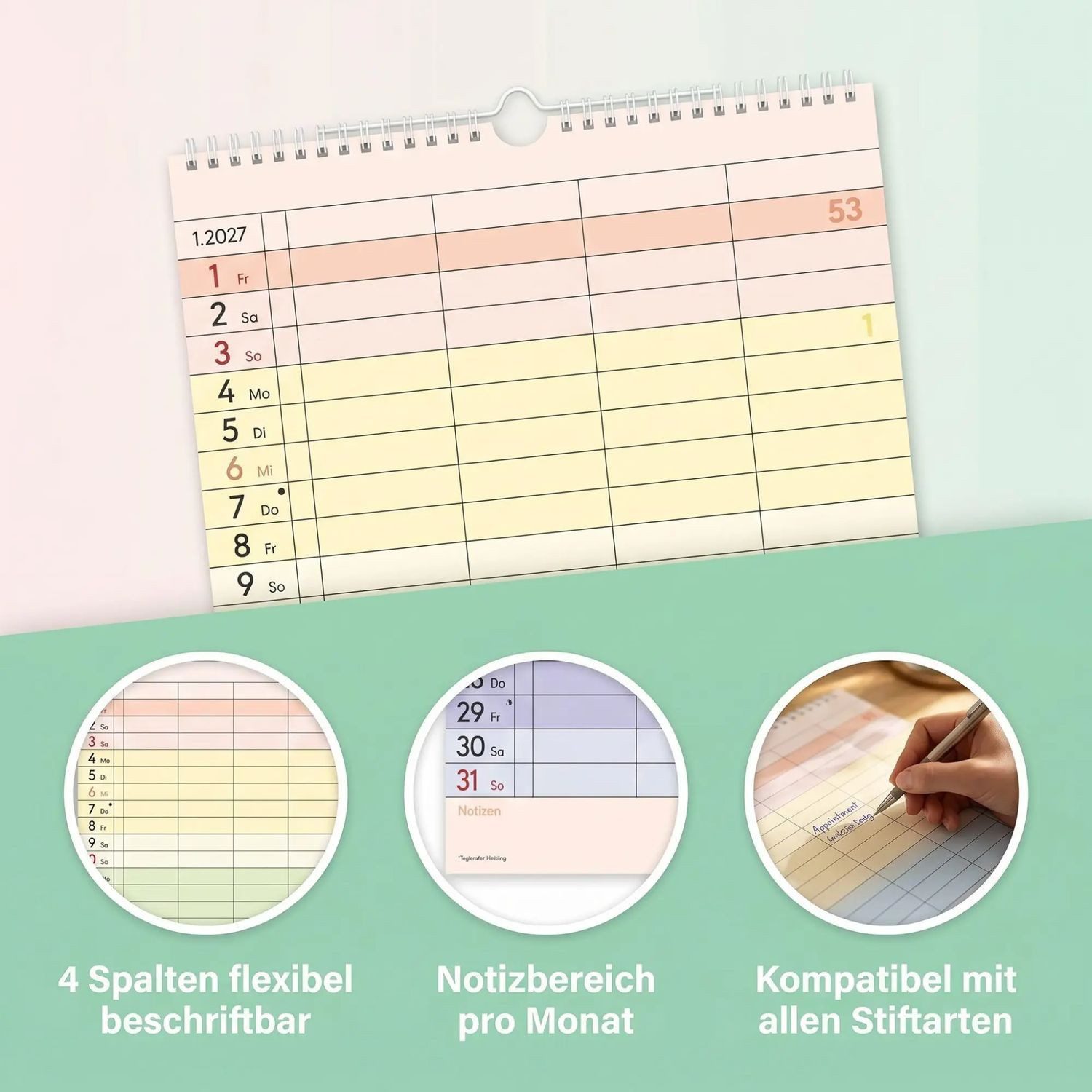 Wandkalender Superplaner Farbenfroh - 4 Spalten 2027 – Bild 2 von 5