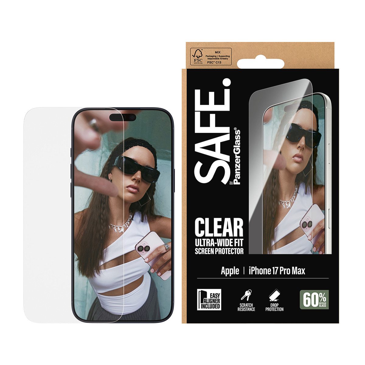 SAFE by PanzerGlass Displayschutzglas Ultra-Wide Fit Screen Protector für Apple iPhone 17 Pro Max, Displayschutzfolie, Schutzfolie, Bildschirmschutz, kratz- & stoßfest