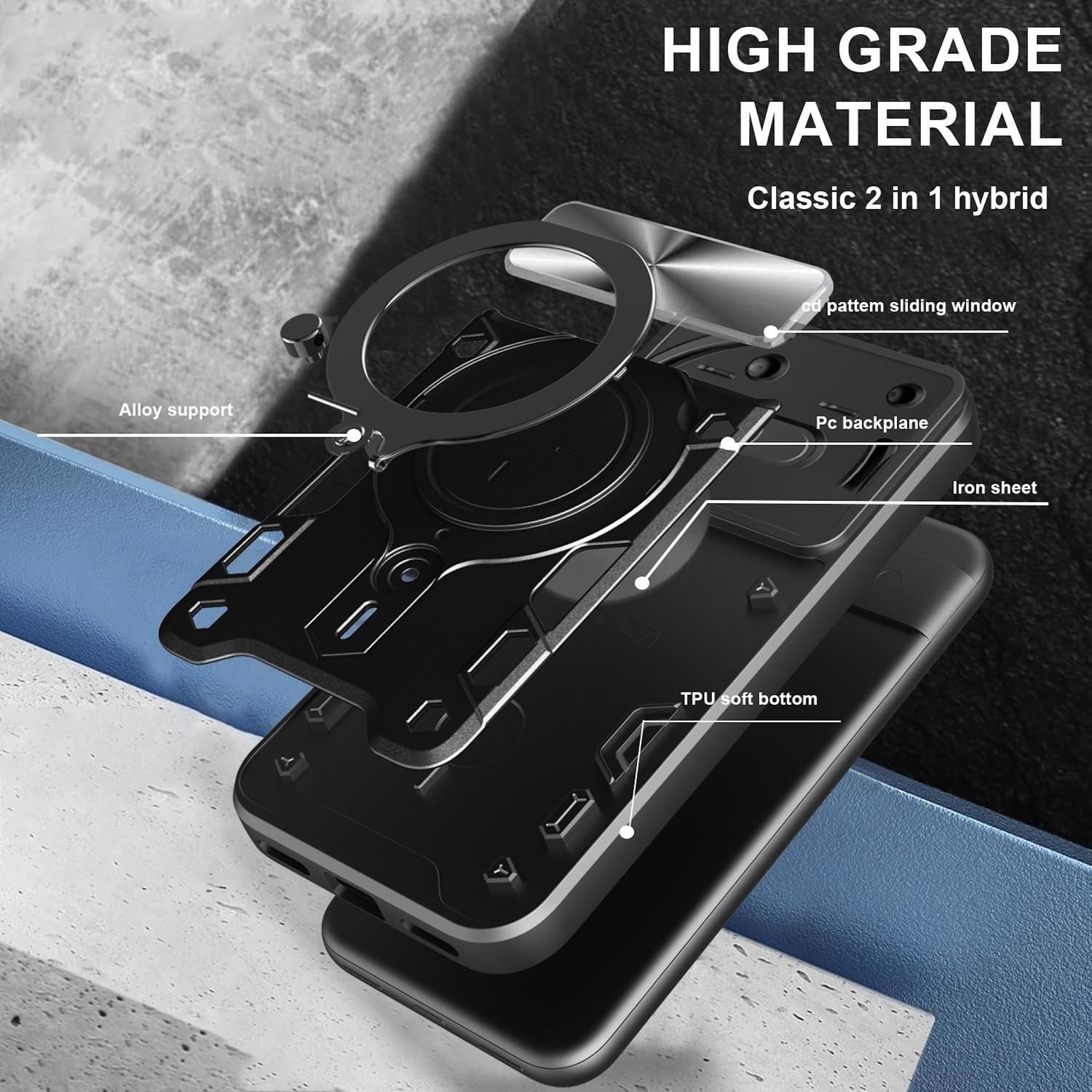 Wigento Handyhülle Für Nothing Phone 3a CD Textur Sliding Kamera TPU Hülle Ring Schwarz, CD Texture, Schiebekameraabdeckung, Magnetischer Halter
