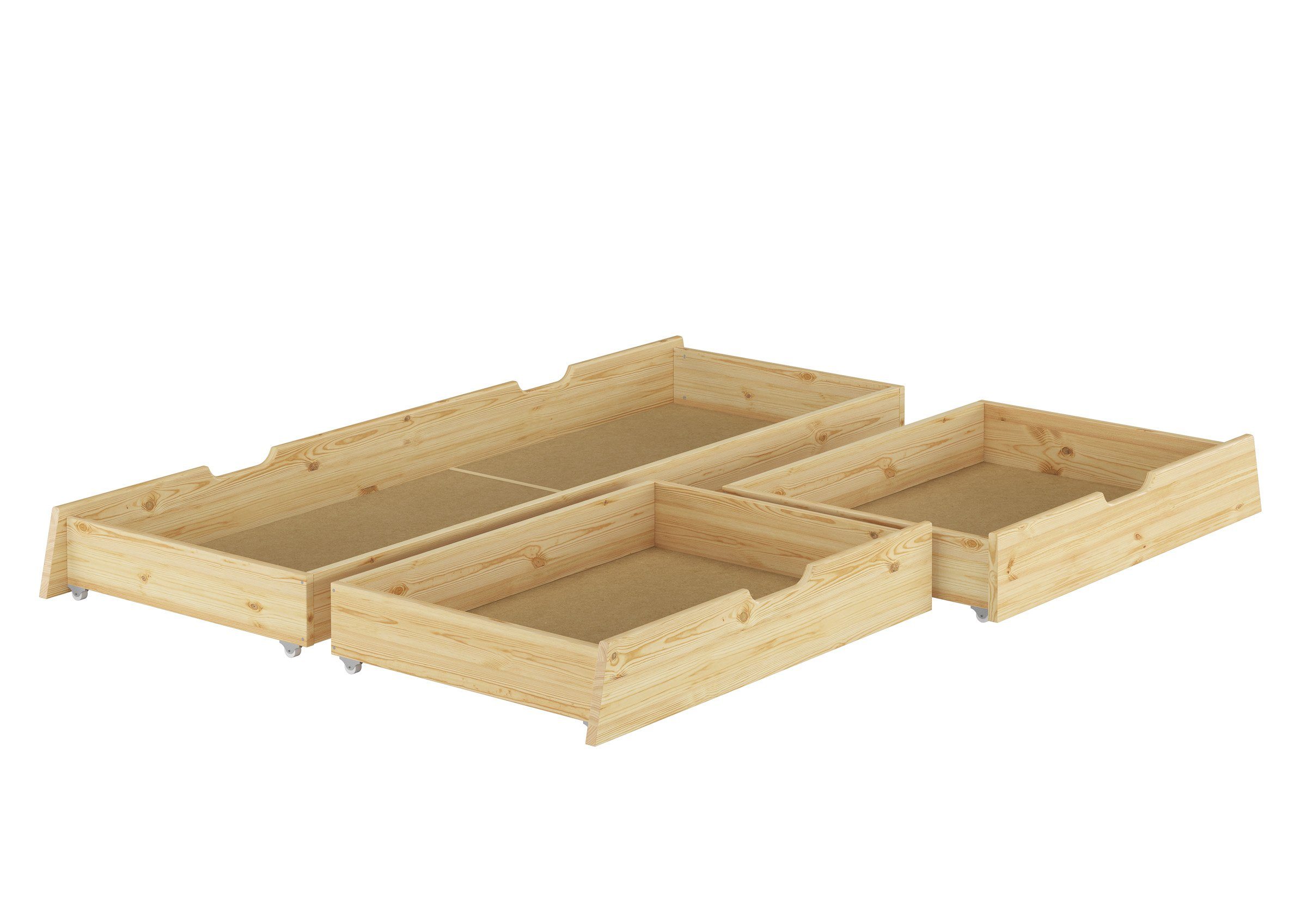 Bettschubkasten Bettkasten-Set für Doppelbetten - 3-teilig - Kiefer Massivholz