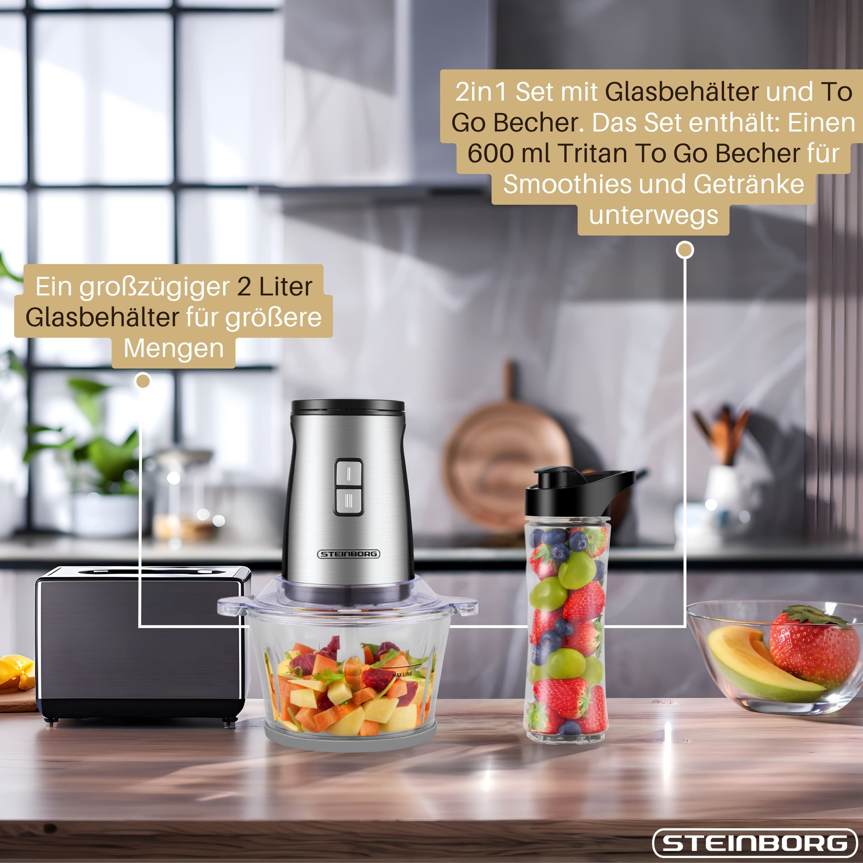 STEINBORG Standmixer SB-2650, 500 W, 1,8 Liter Fassungsvermögen, 4-Fach Edelstahlklingen