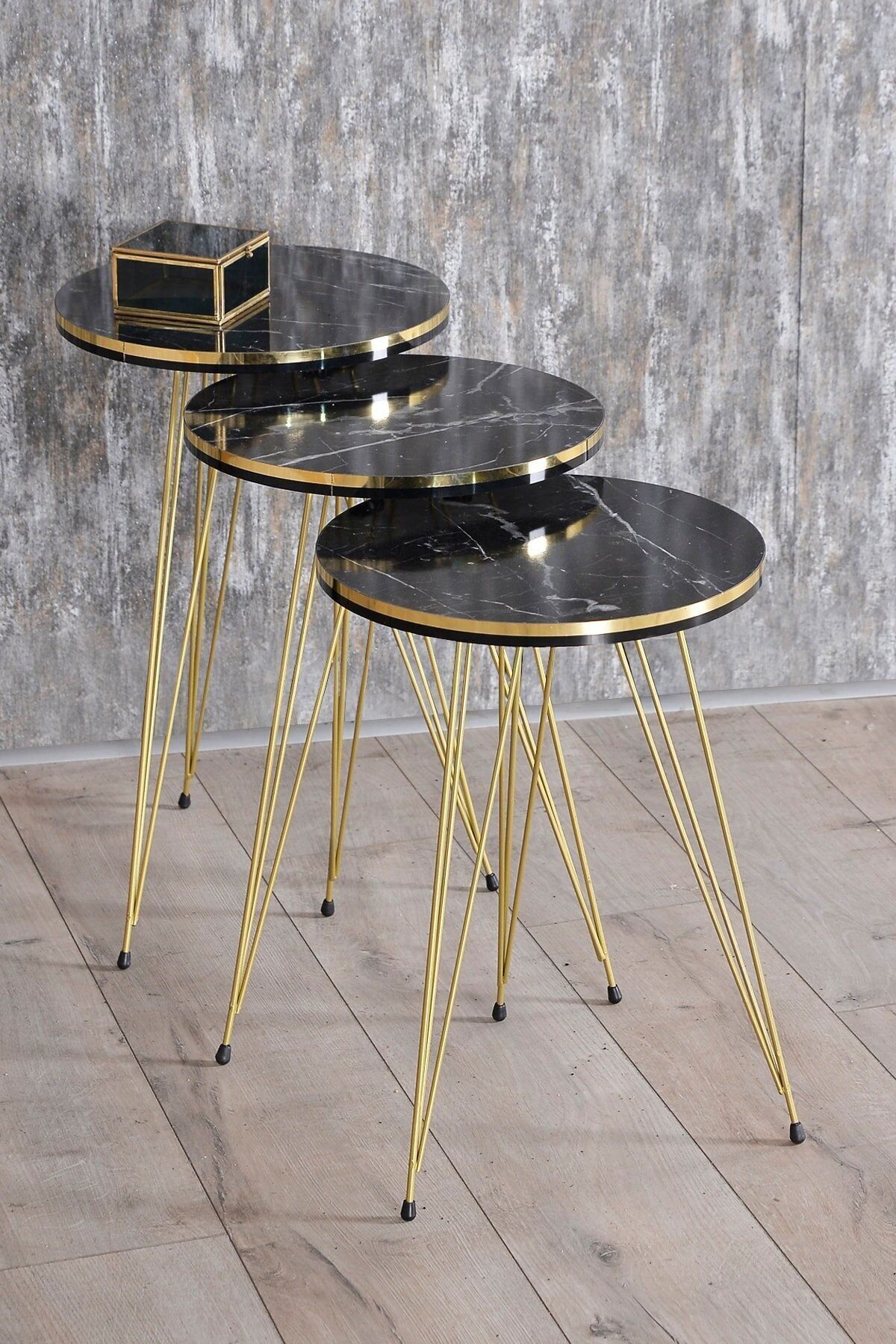 en.casa Couchtisch (3-St), 3er-Nesting-Set, Metallgestell, Ø 34 cm, schwarz günstig online kaufen