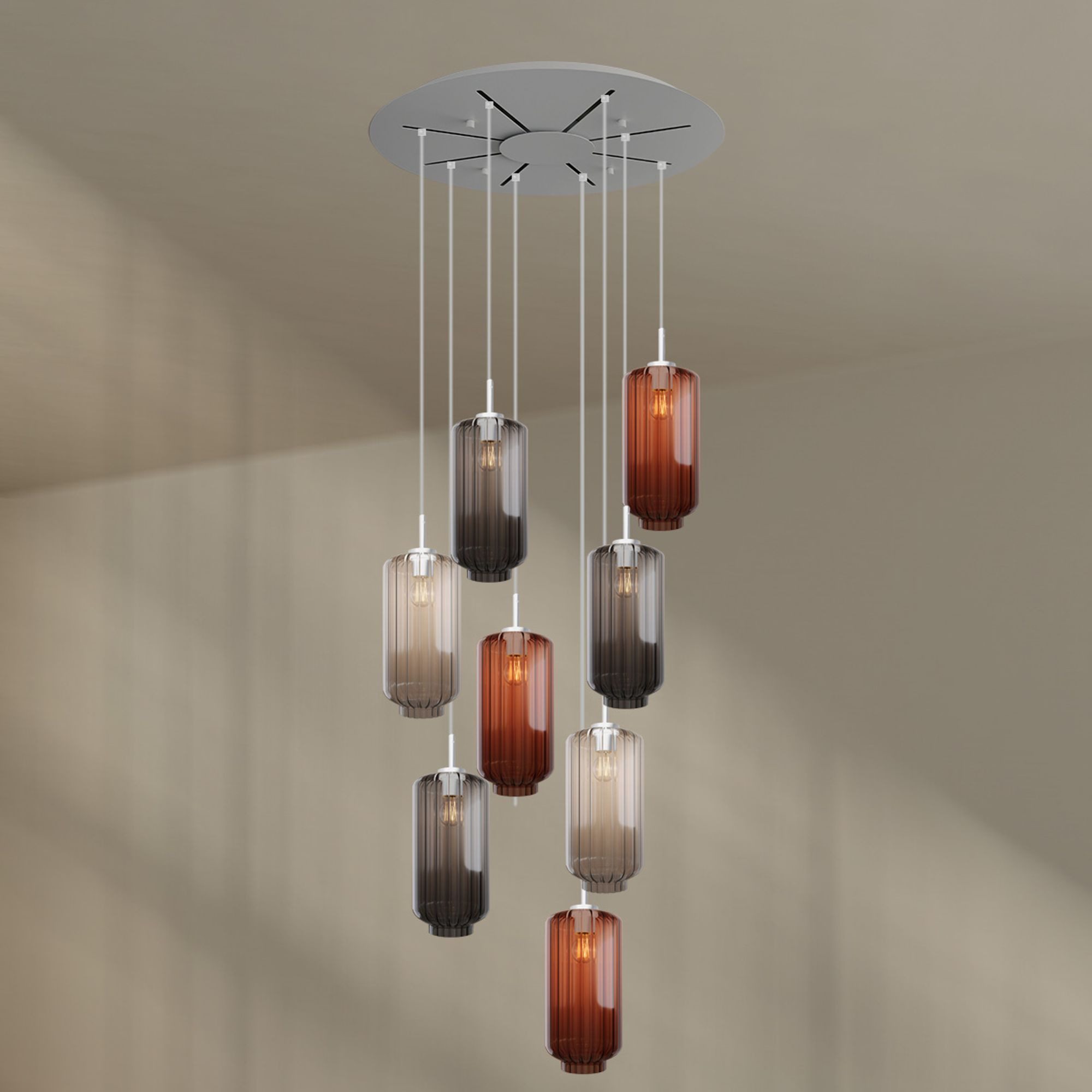 s.luce Pendelleuchte Velo Galerieleuchte 8-flg Ø 80cm Baldachin Ø 18cm Mehrfarbig