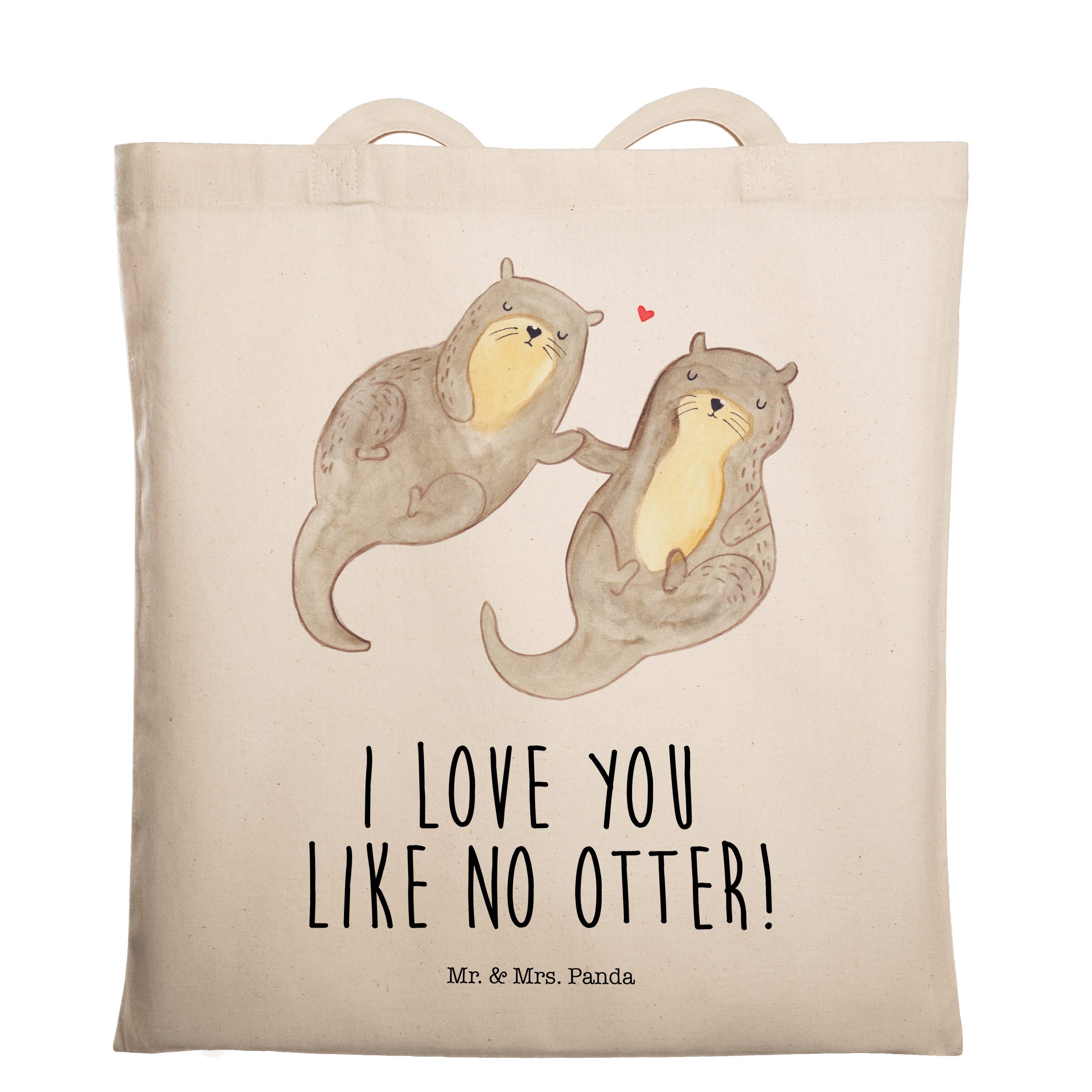 Otter - Tragetasche Einkaufstasche, Mr. Panda & Stoff Transparent Geschenk, händchenhaltend - (1-tlg) Mrs.