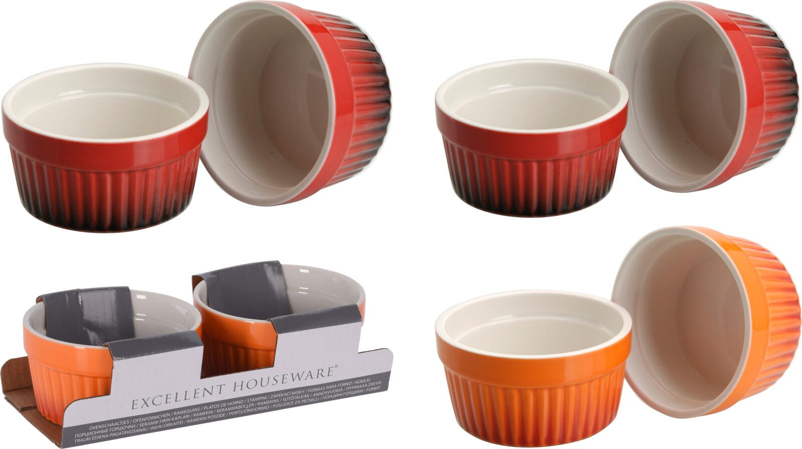 Koopman Ofenschale Formen Dessertschalen Keramik Bunt 6 Tlg. Set, Keramik, (Set, 6-St., Packung), Keramik, Hitzebeständig, Ø9cm, 3x Rot + 3x Orange, Spülmaschinenfest