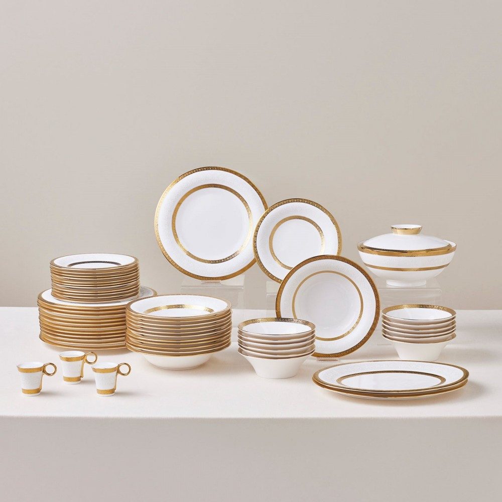 Karaca Geschirr-Set Karaca Royal Bone Victoria 55-teiliges Geschirrset 12 Personen, Gold
