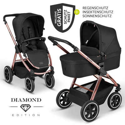 ABC Design Kombi-Kinderwagen »Samba - Diamond Edition - Rose Gold«, (7-tlg), 2in1 Kinderwagen Buggy Set inkl. Babywanne, Sportsitz, Regenschutz & Zubehör