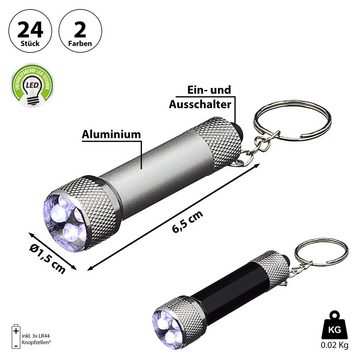 CEPEWA Taschenlampe LED Taschenlampe Schlüsselanhänger 24 Stück Display silber schwarz