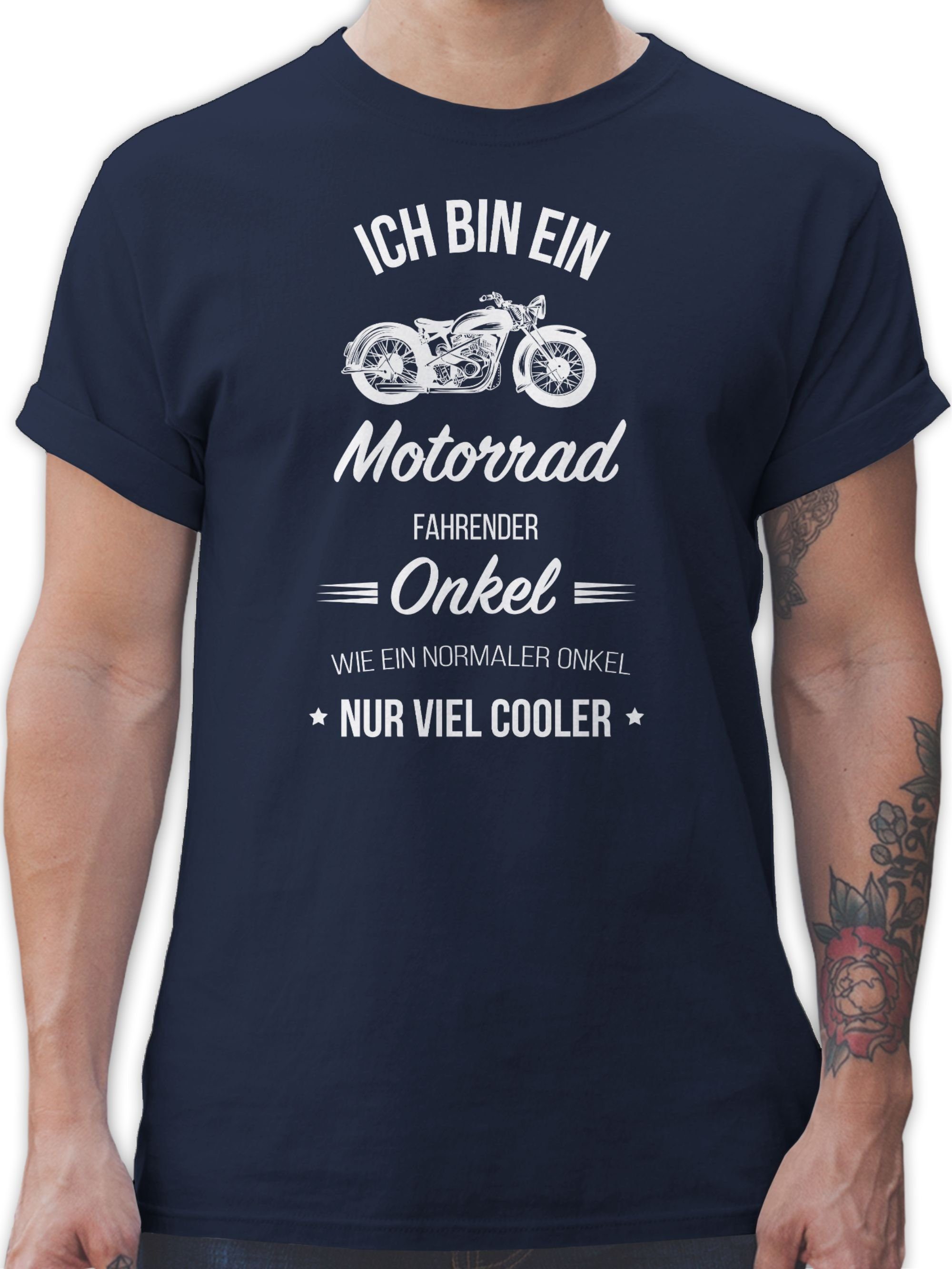 Bruder 2 Geschenk Blau T-Shirt ein Onkel Navy bin fahrender Onkel Ich Motorrad Shirtracer und