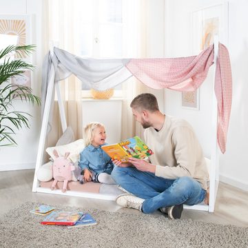 roba® Kinderbett Hausbett - nach Montessori Prinzip - FSC zertifiziertes Massivholz, Tipibett - Babybett zum Spielen, Lesen & Kuscheln - Weiß lackiert