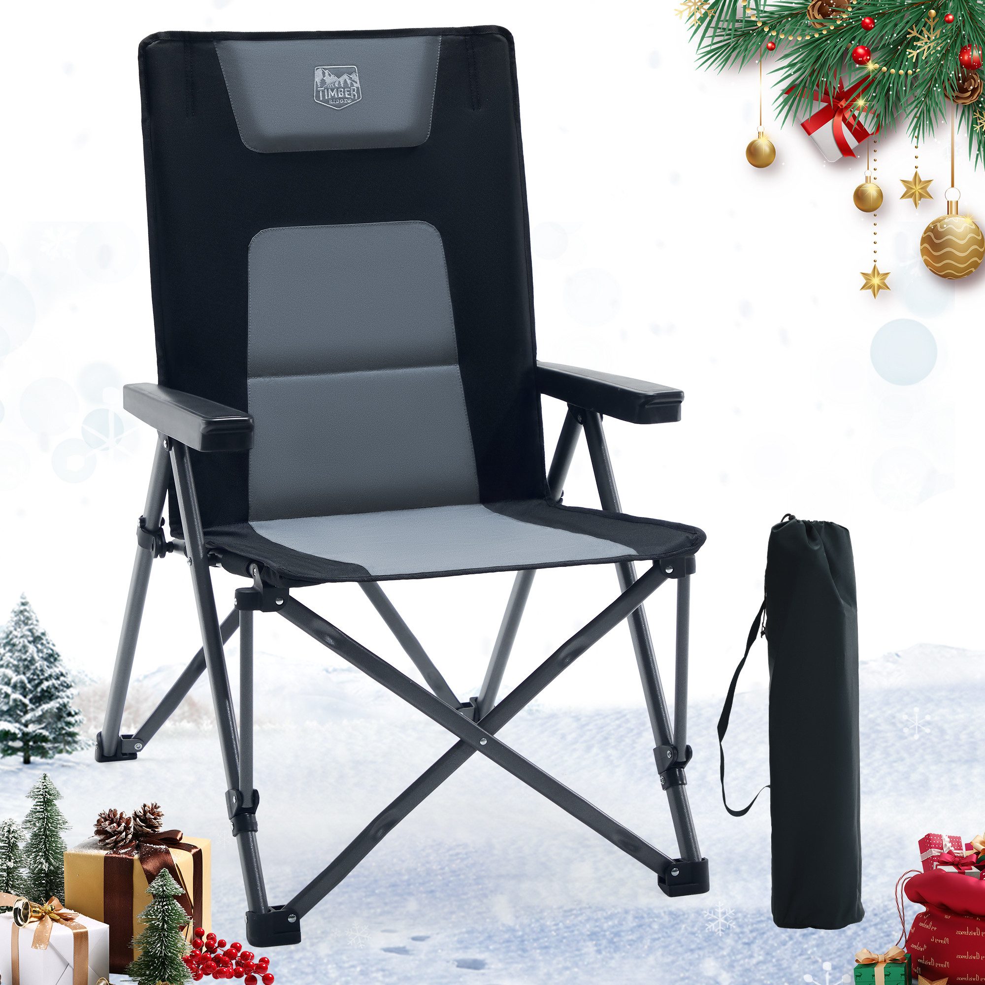 TIMBER RIDGE Campingstuhl Klappstuhl mit Gepolstert, 260 KG belastbar (1 St), mit Tragetasche, für Camping, Wandern & Picknick