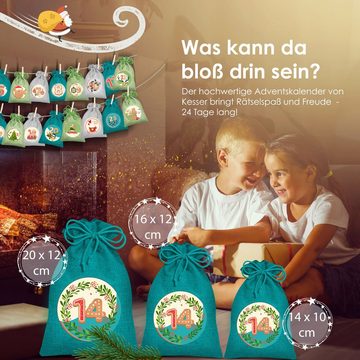 KESSER Adventskalender, Adventskalender zum Befüllen 24 Jutebeutel Stoffbezug gedruckt