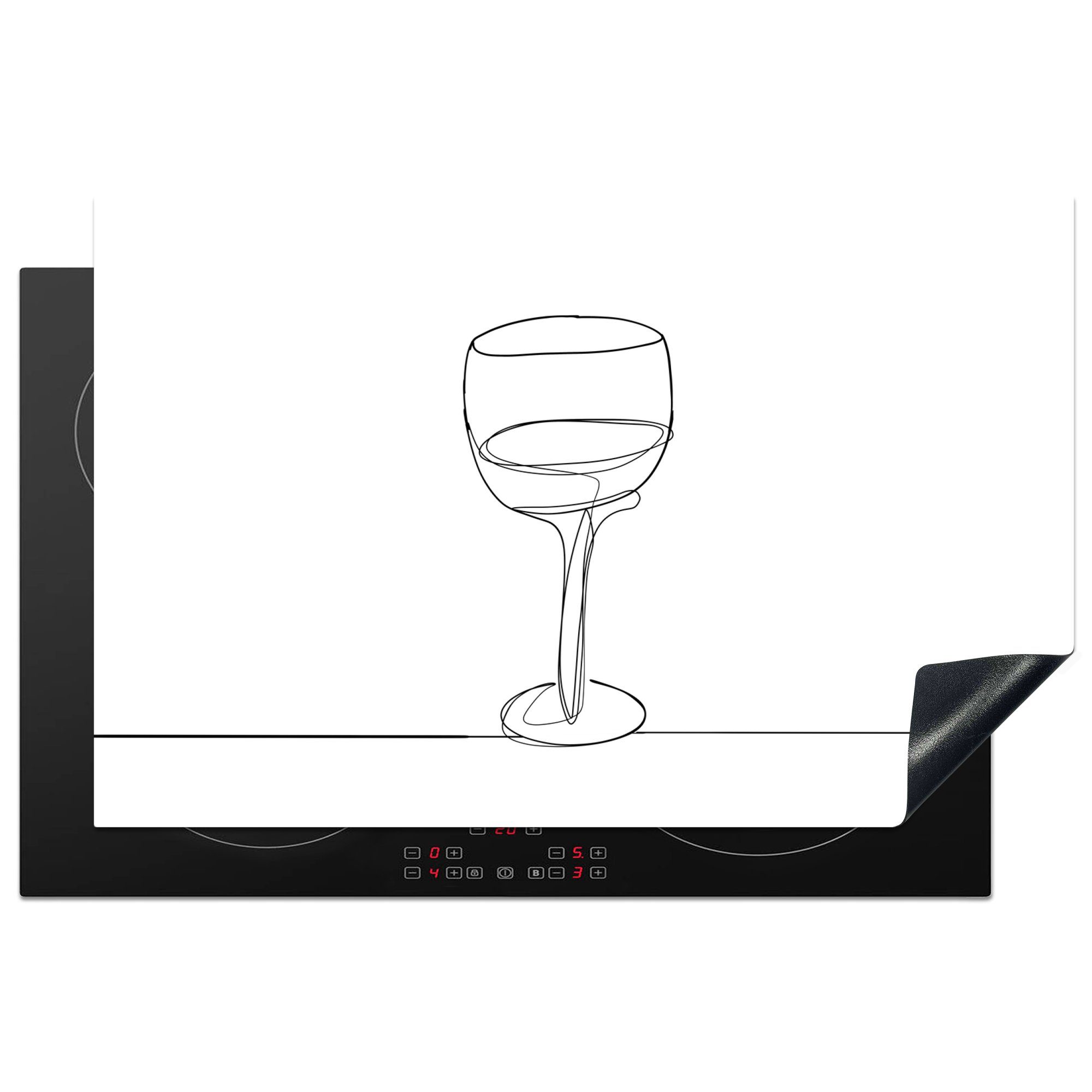 MuchoWow Herdblende-/Abdeckplatte Einzeilige Illustration eines Weinglases, Vinyl, (1 tlg), 81x52 cm, Induktionskochfeld Schutz für die küche, Ceranfeldabdeckung