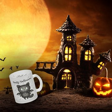 speecheese Tasse Happy Halloween Glas Tasse mit schwarzer Fledermaus-Katze
