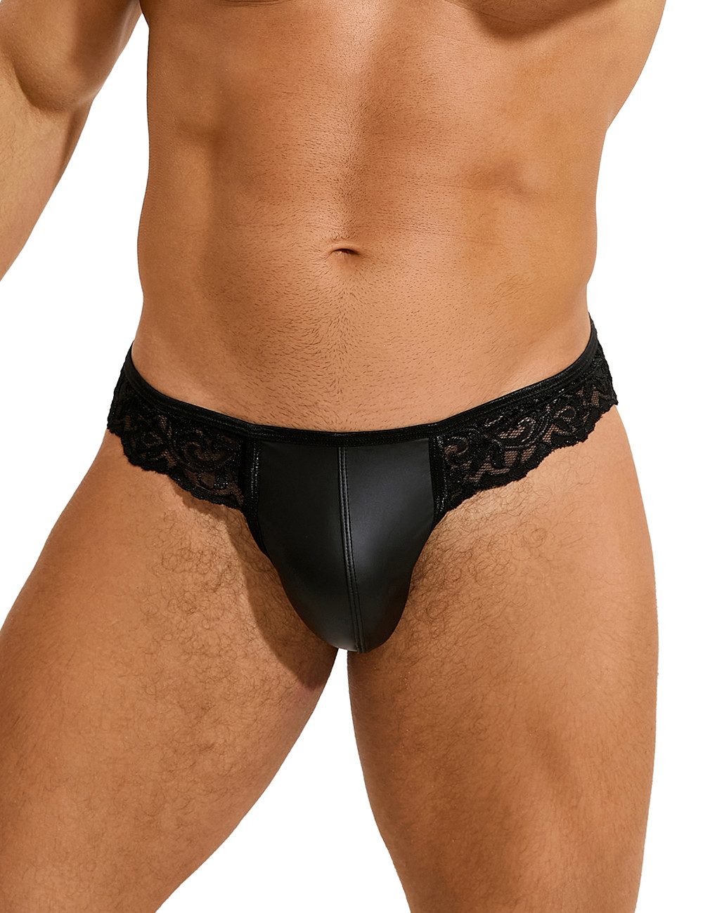 Lau-Fashion Tanga Männer Spitze Lack Leder Herren Wetlook String Unterwäsche M/L/XL