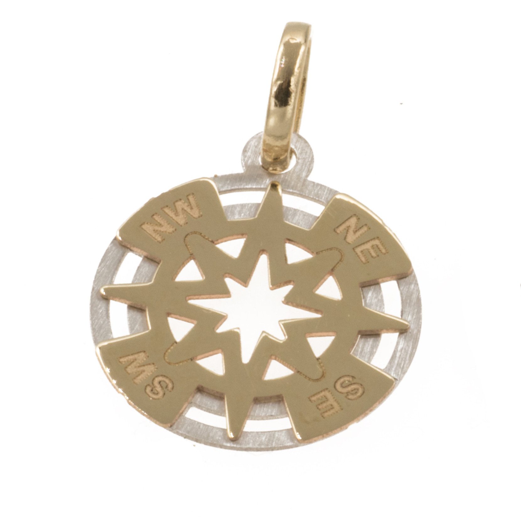 Runder Anhänger Anhänger Windrose aus 585 Gold 14 Karat 1,6 cm