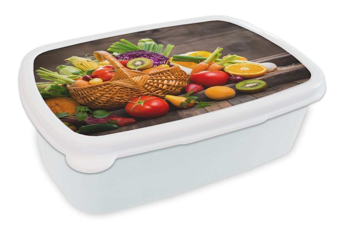 MuchoWow Lunchbox Obstkorb - Obst - Gemüse, Kunststoff, (2-tlg), Brotbox für Kinder und Erwachsene, Brotdose, für Jungs und Mädchen weiß