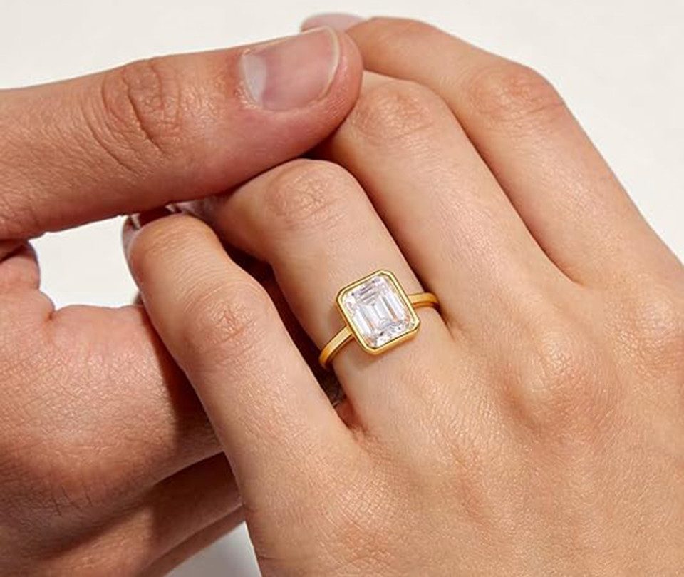 Jumpeak Diamantring Smaragd-Diamantring, schlichter Diamantring,3 Karat, D, VS1,585er Gold, 585erGold,Geburtstagsgeschenk,Valentinstagsgeschenk,Weihnachtsgeschenk