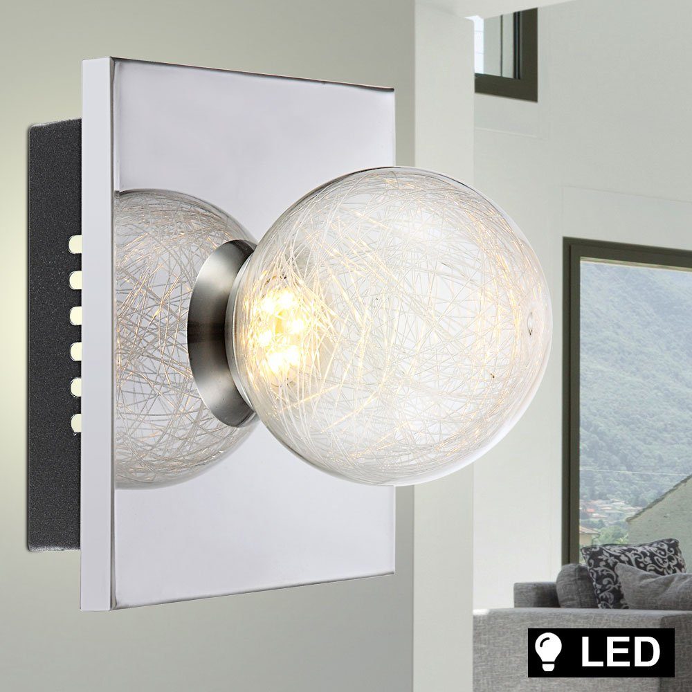 Globo LED Wandleuchte, LED-Leuchtmittel fest verbaut, Warmweiß, LED Wandlampe Wandleuchte Struktur Glaskugel Chrom H 15 cm Wohnzimmer