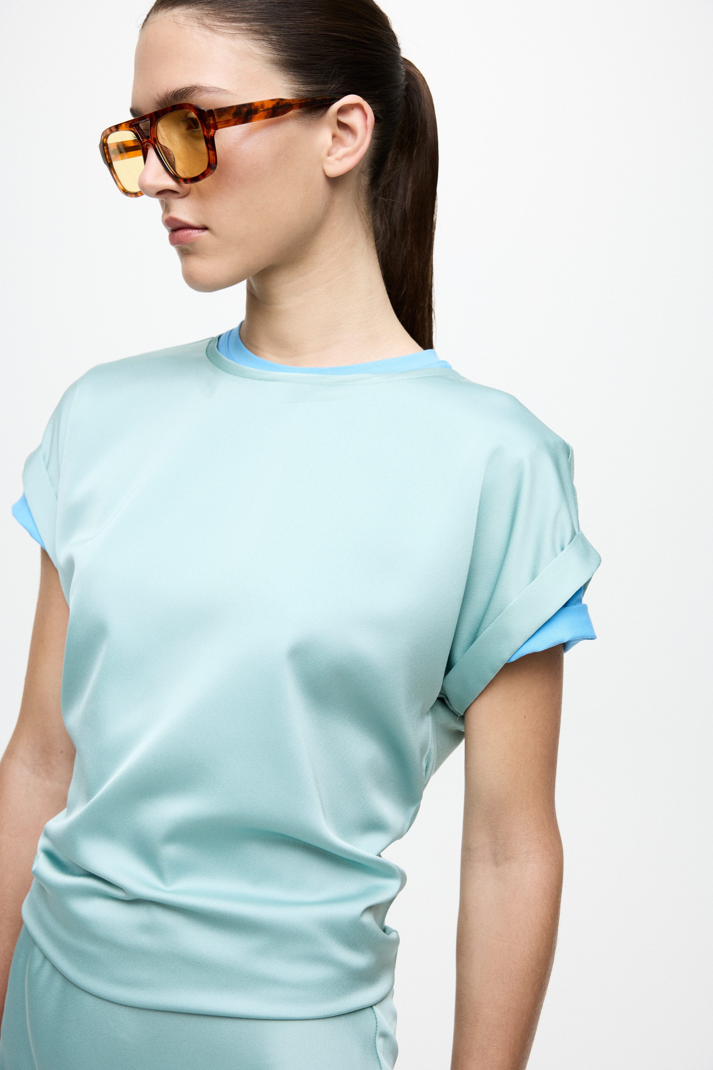 Vila Kurzarmshirt VIELLETTE S/S SATIN TOP - NOOS Kunstfaser, regular fit