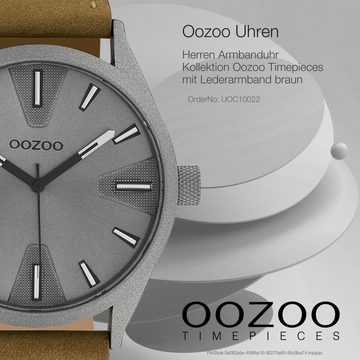 OOZOO Quarzuhr Oozoo Herren Armbanduhr Timepieces Analog, (Analoguhr), Herrenuhr rund, extra groß (ca. 46mm) Lederarmband, Fashion-Style