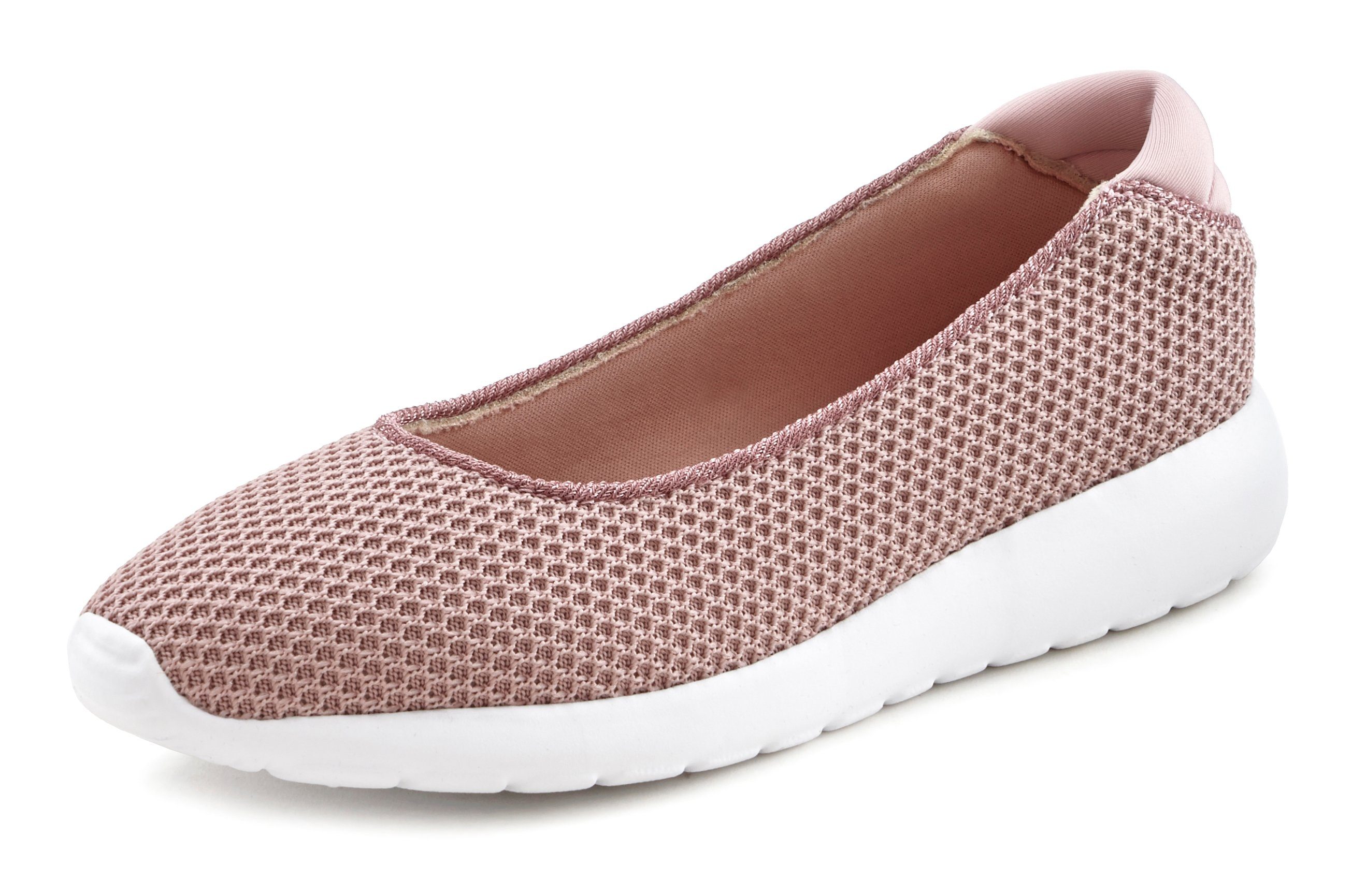 Slipper, Sneaker Halbschuh, LASCANA rosa Ballerina Mesh-Optik Slip-In, leichte Freizeitschuh,