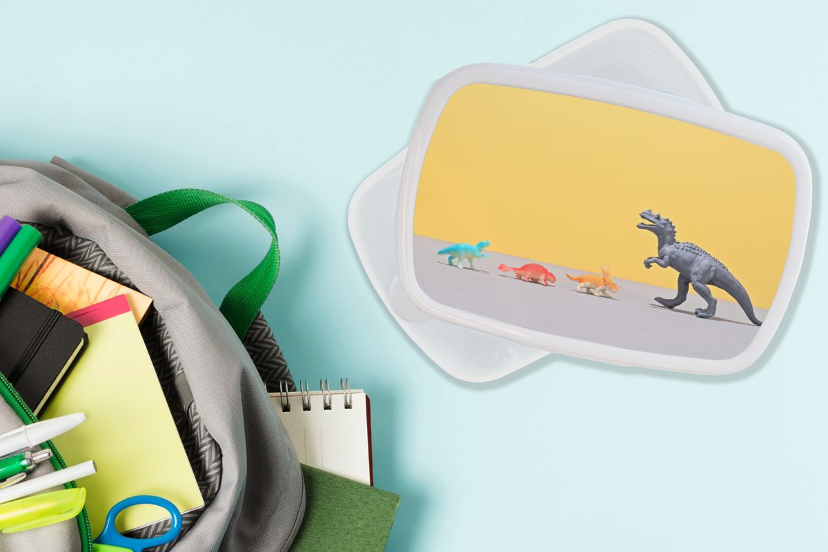 MuchoWow Lunchbox Dinosaurier-Spielzeug - für (2-tlg), für Mädchen und - und Kunststoff, Regenbogen weiß Kinder Brotdose, Erwachsene, Brotbox Gelb, Jungs