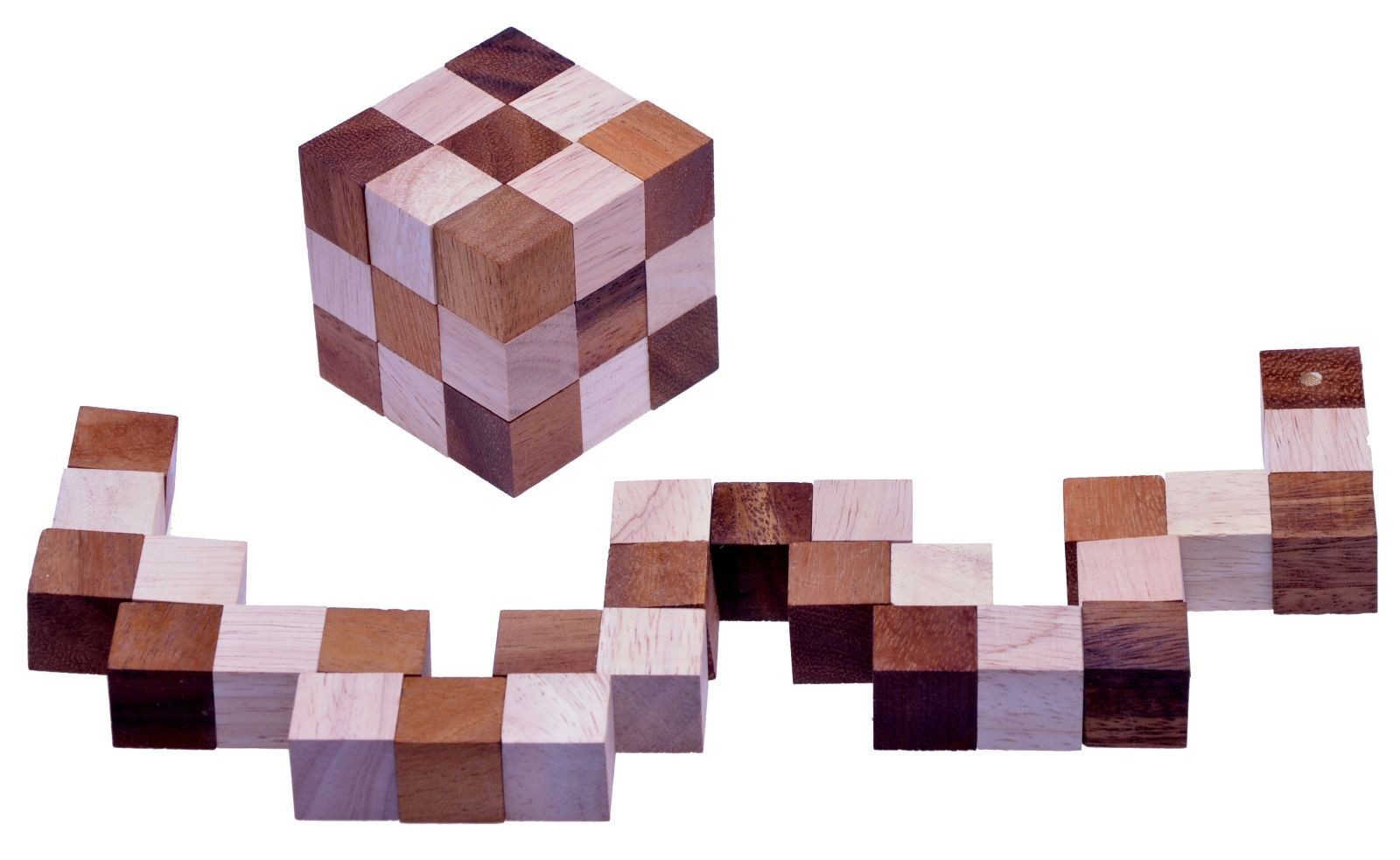LOGOPLAY 3D-Puzzle Schlangenwürfel 3x3 Gr. M, Puzzleteile, Schlangenwürfel 3x3 Snake Cube Holzpuzzle Gr. M 6 cm 3D Knobelspiel