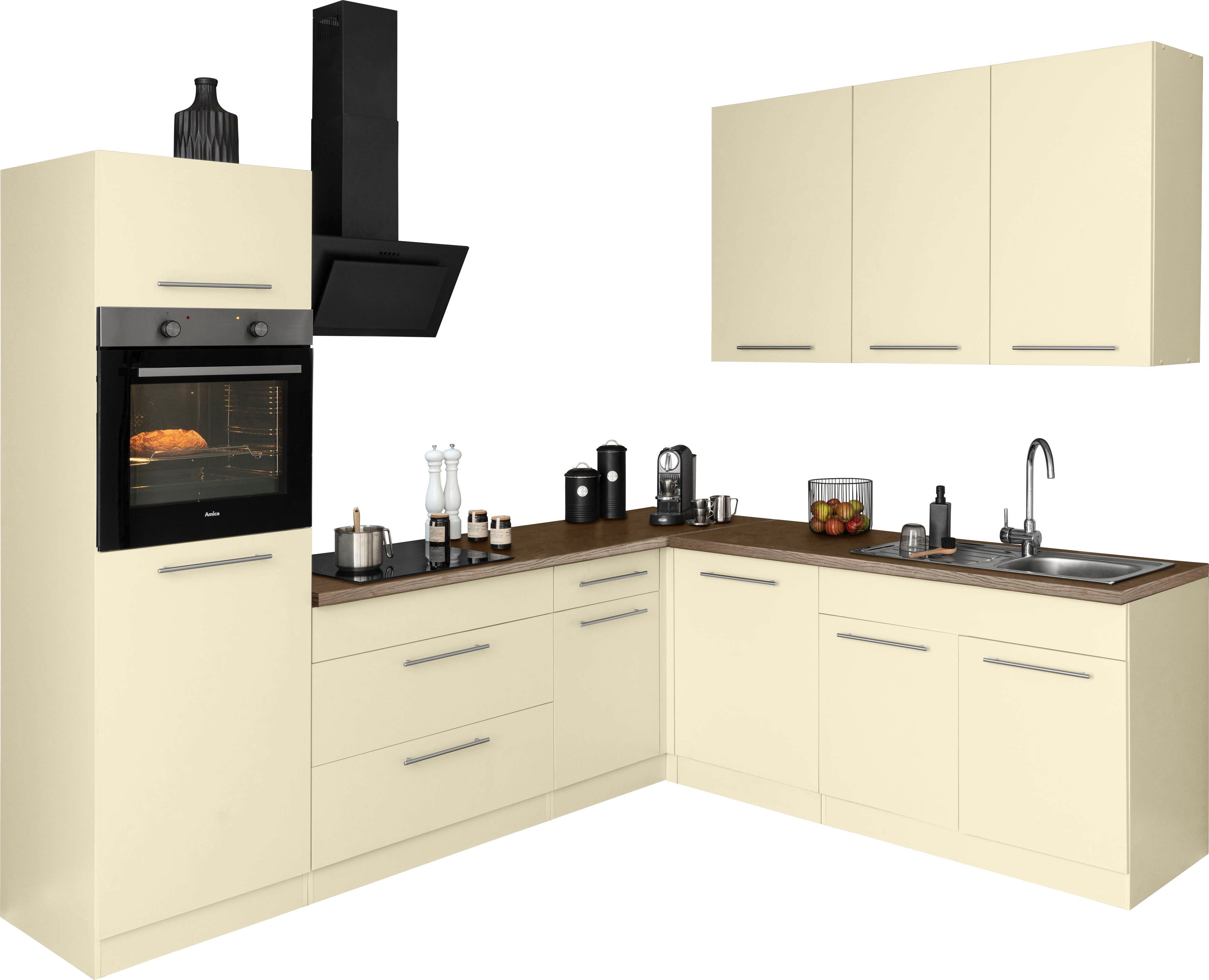 wiho Küchen Winkelküche Unna, mit E-Geräten, Stellbreite 260 x 220 cm Vanille | vanille | L-Küchen