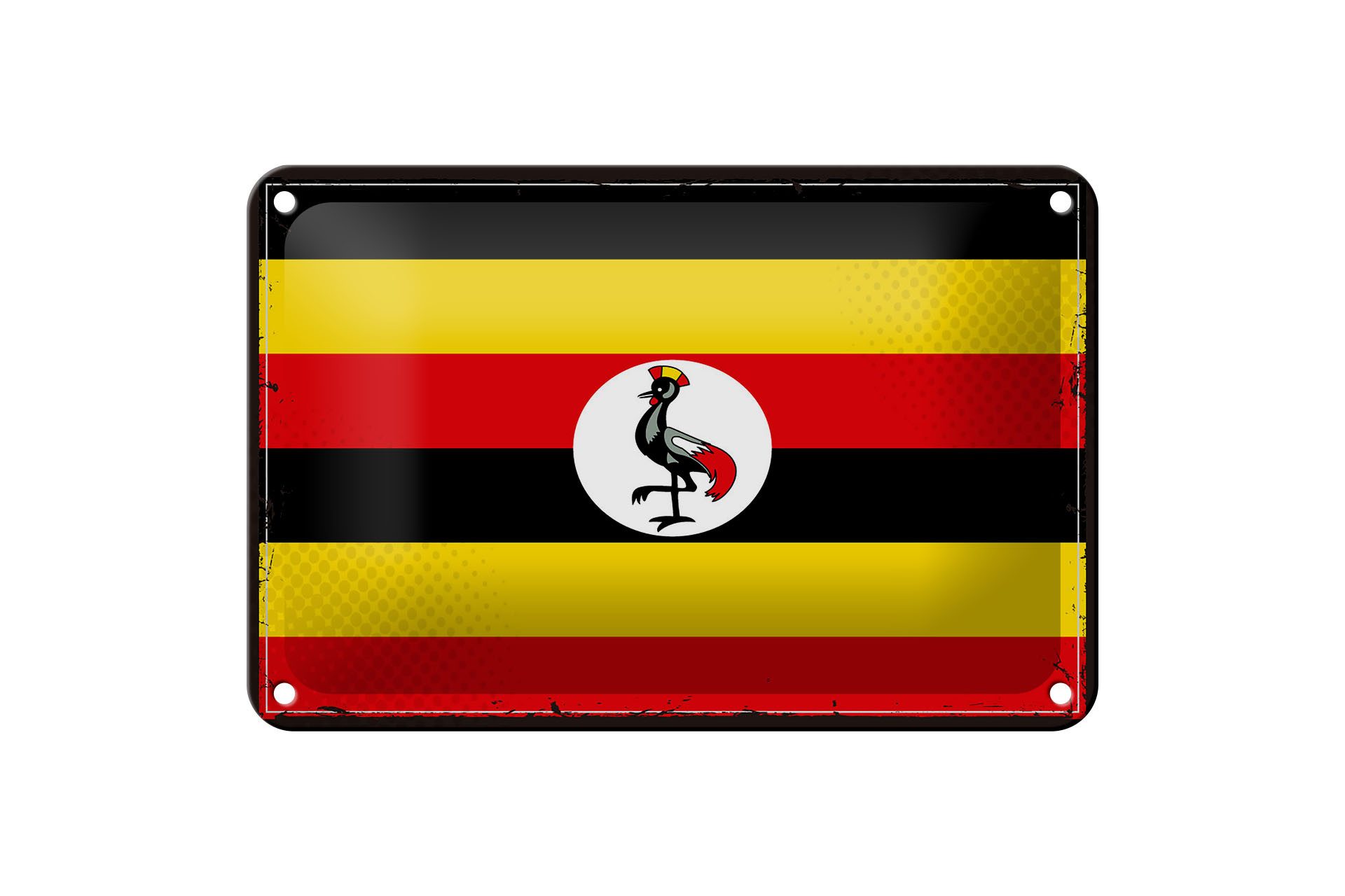 Femer GmbH Metallschild Flagge Ugandas 18x12cm Retro Flag of Uganda, (1 St), gewölbte Oberfläche, abgerundete Ecken, umgeschlagene Kanten