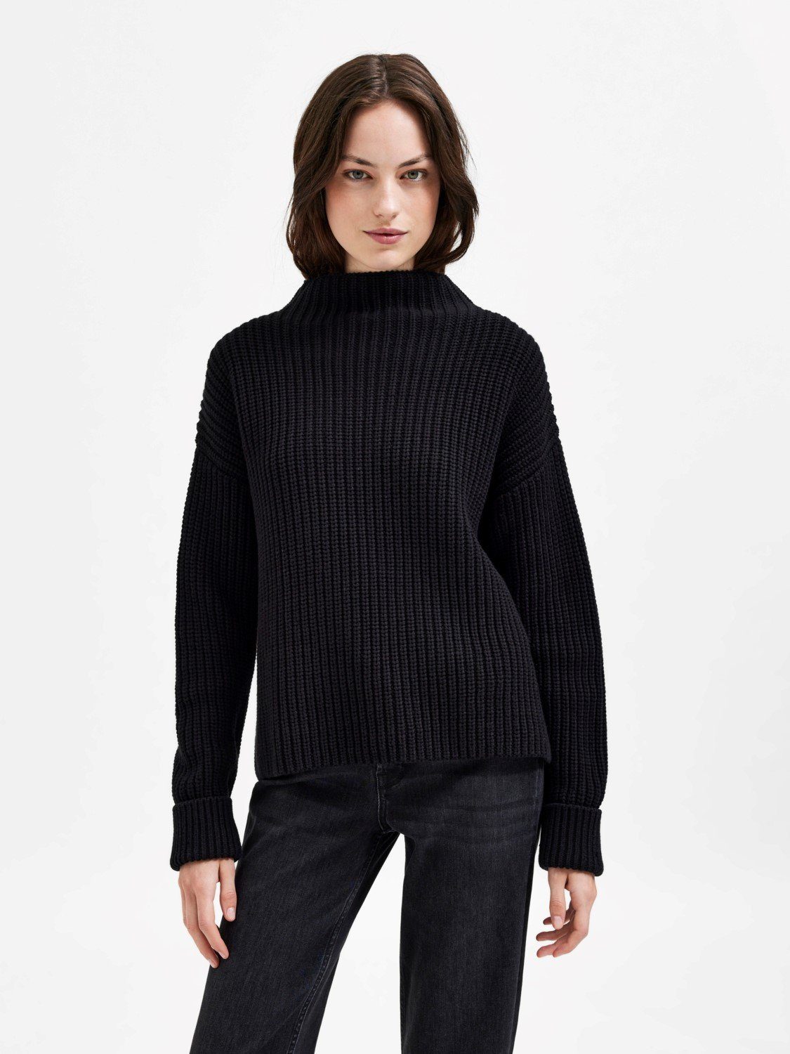 SELECTED FEMME Strickpullover Rollkragen Strickpullover mit Schlitzen SLFSELMA 4262 in Schwarz