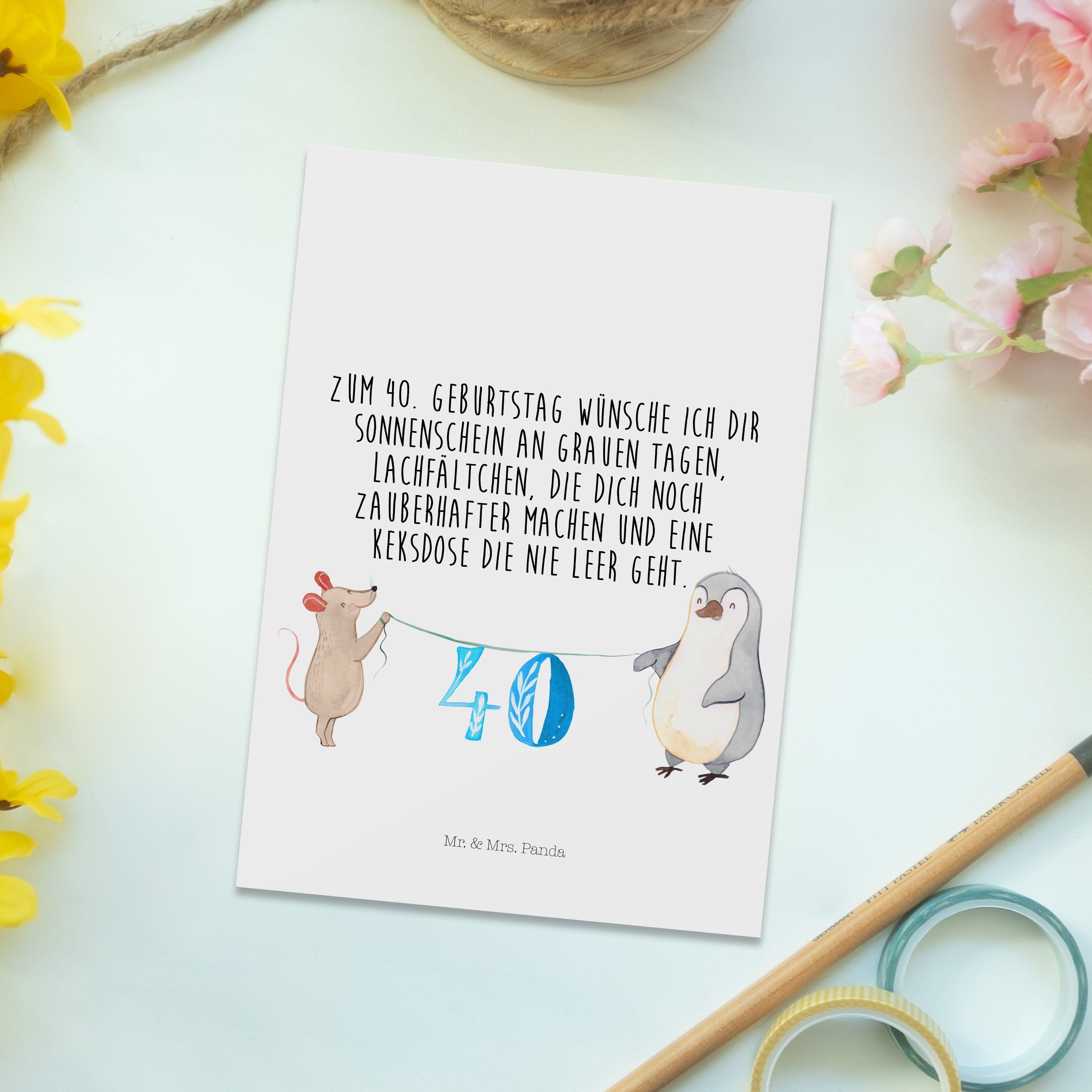 Mrs. Mr. Feier, Weiß - - Maus 40. Geschenkkarte Postkarte & Panda Pinguin Geburtstag Geschenk,