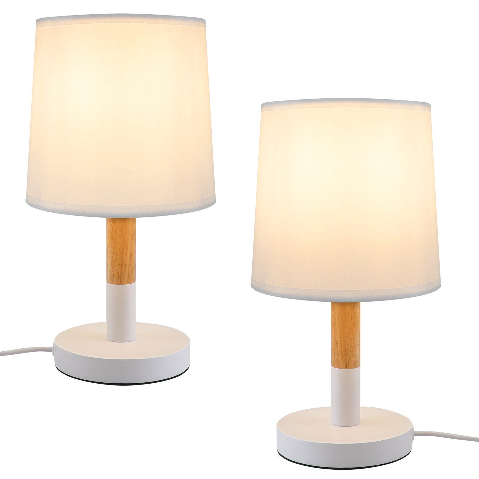 Nettlife Nachttischlampe 2er Set E27 Weiß Vinatge Nachttischleuchte Weihnachtsgeschenke, mit Kippschalter, ohne Leuchtmittel, für Schlafzimmer Wohnzimmer Esszimmer