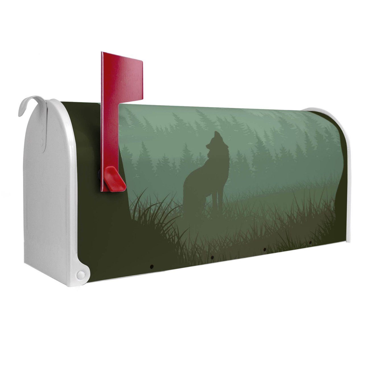 banjado Amerikanischer Briefkasten Mailbox Heulender Wolf (Amerikanischer Briefkasten, original aus Mississippi USA), 22 x 17 x 51 cm weiß